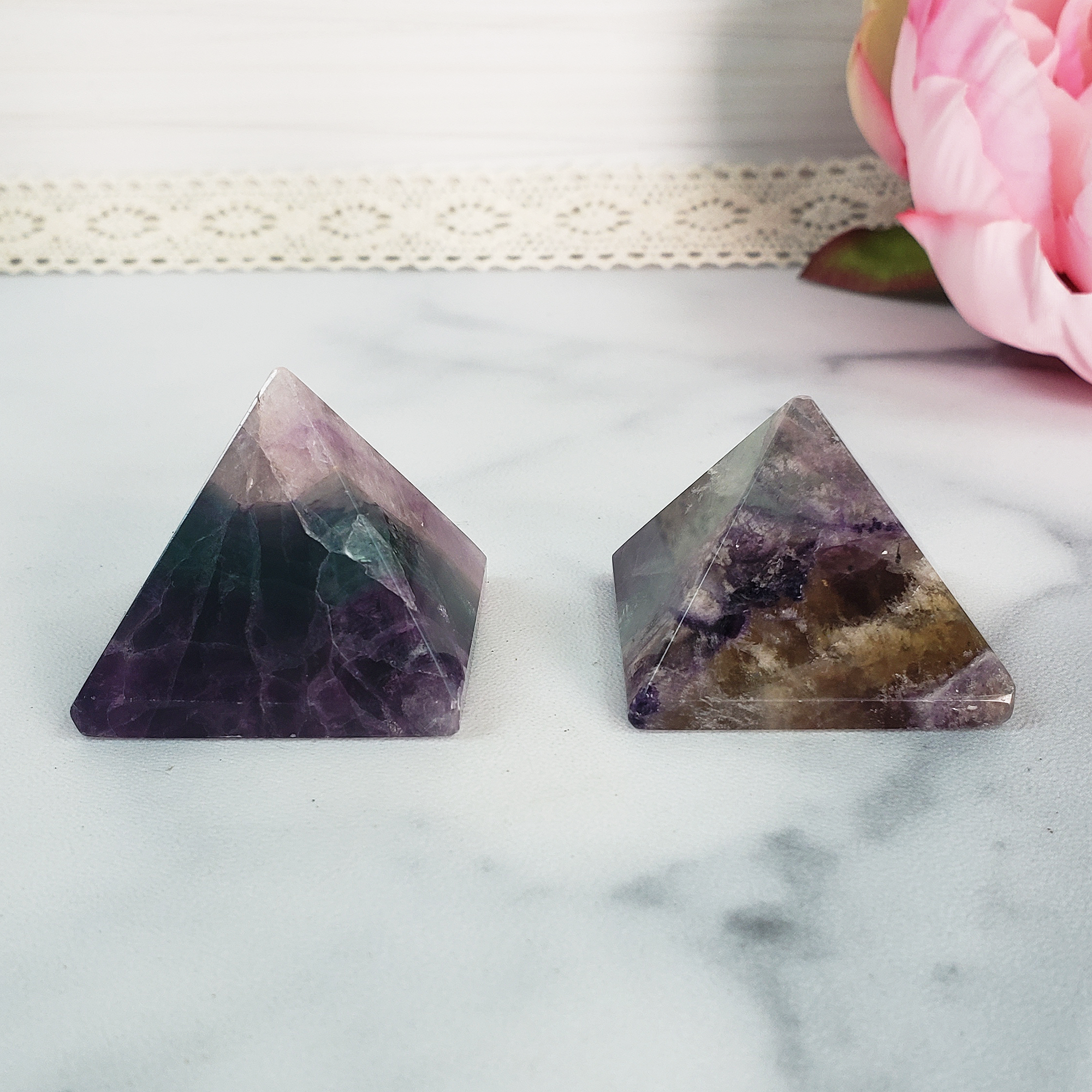 Rainbow Fluorite Stone Natural Gemstone Crystal Pyramid | 30-35mm - A