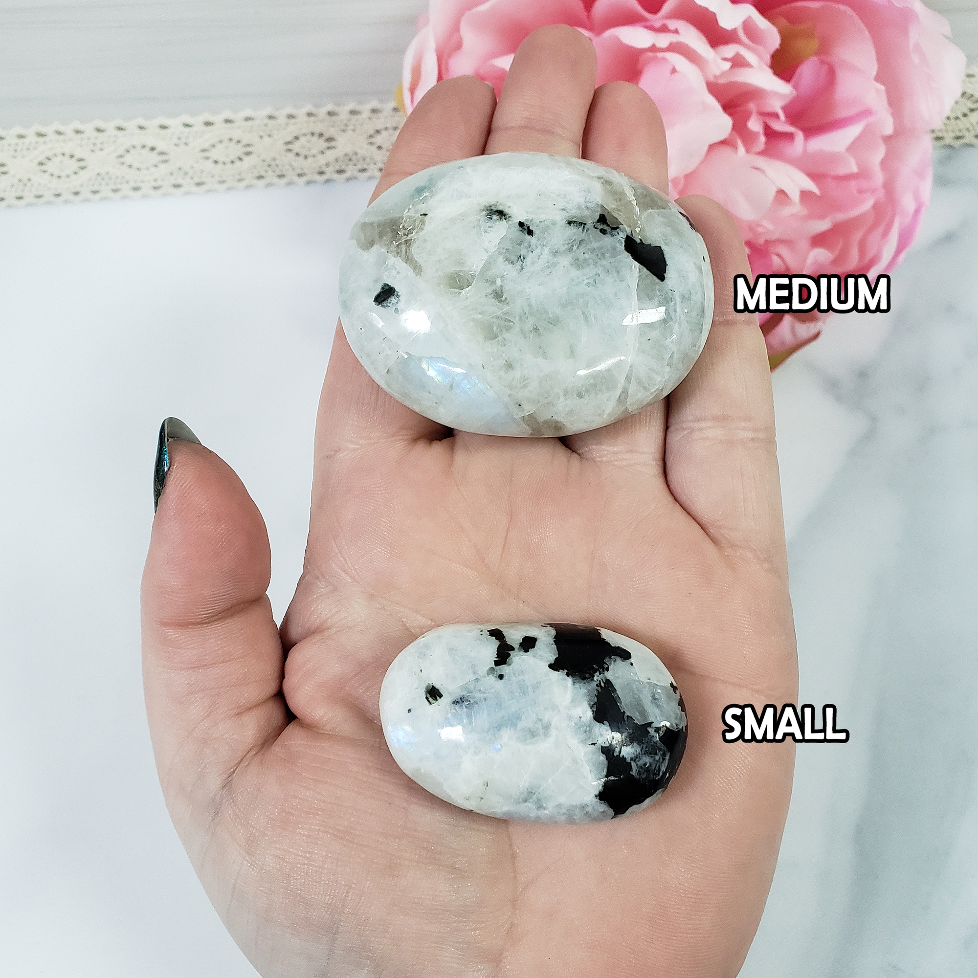 Rainbow Moonstone Crystal Palm Stone Natural Gemstone for Meditation | Multiple Sizes - 2