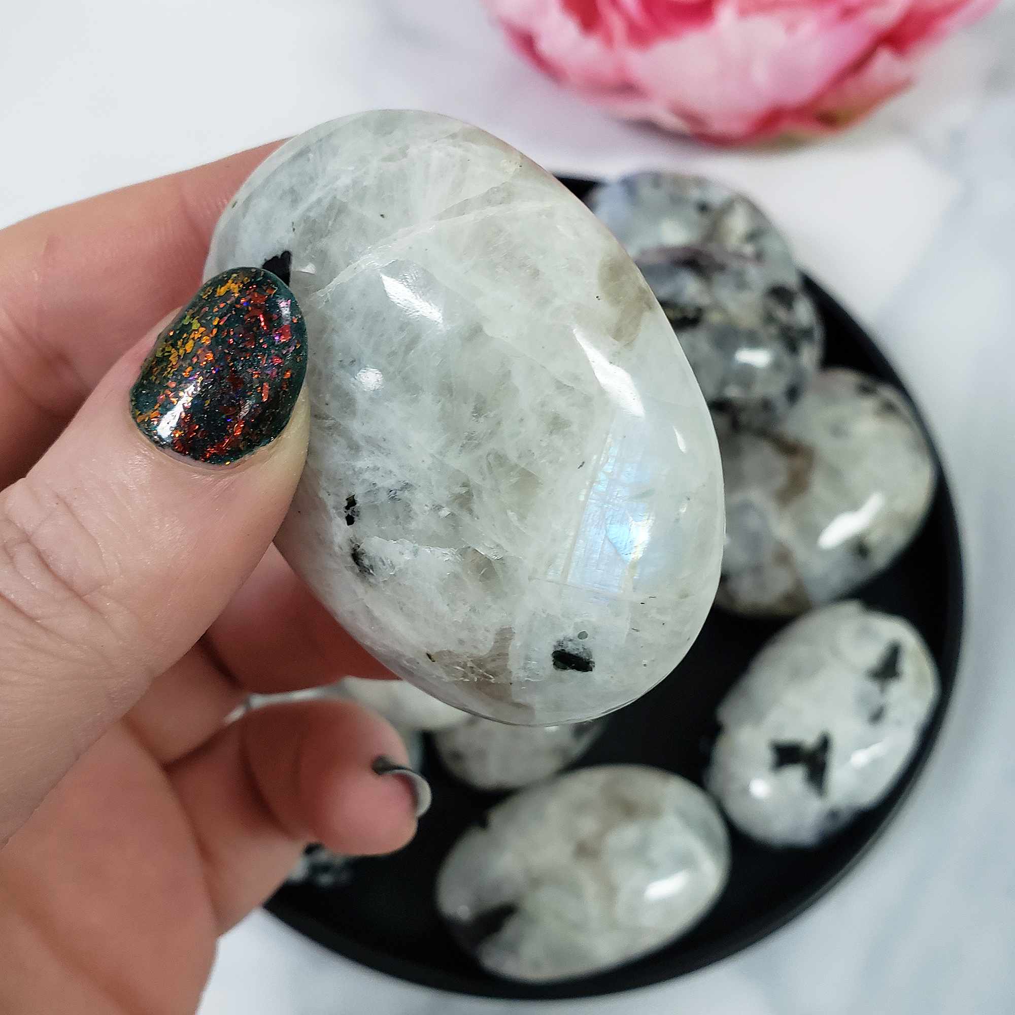 Rainbow Moonstone Crystal Palm Stone Natural Gemstone for Meditation | Multiple Sizes  - 4