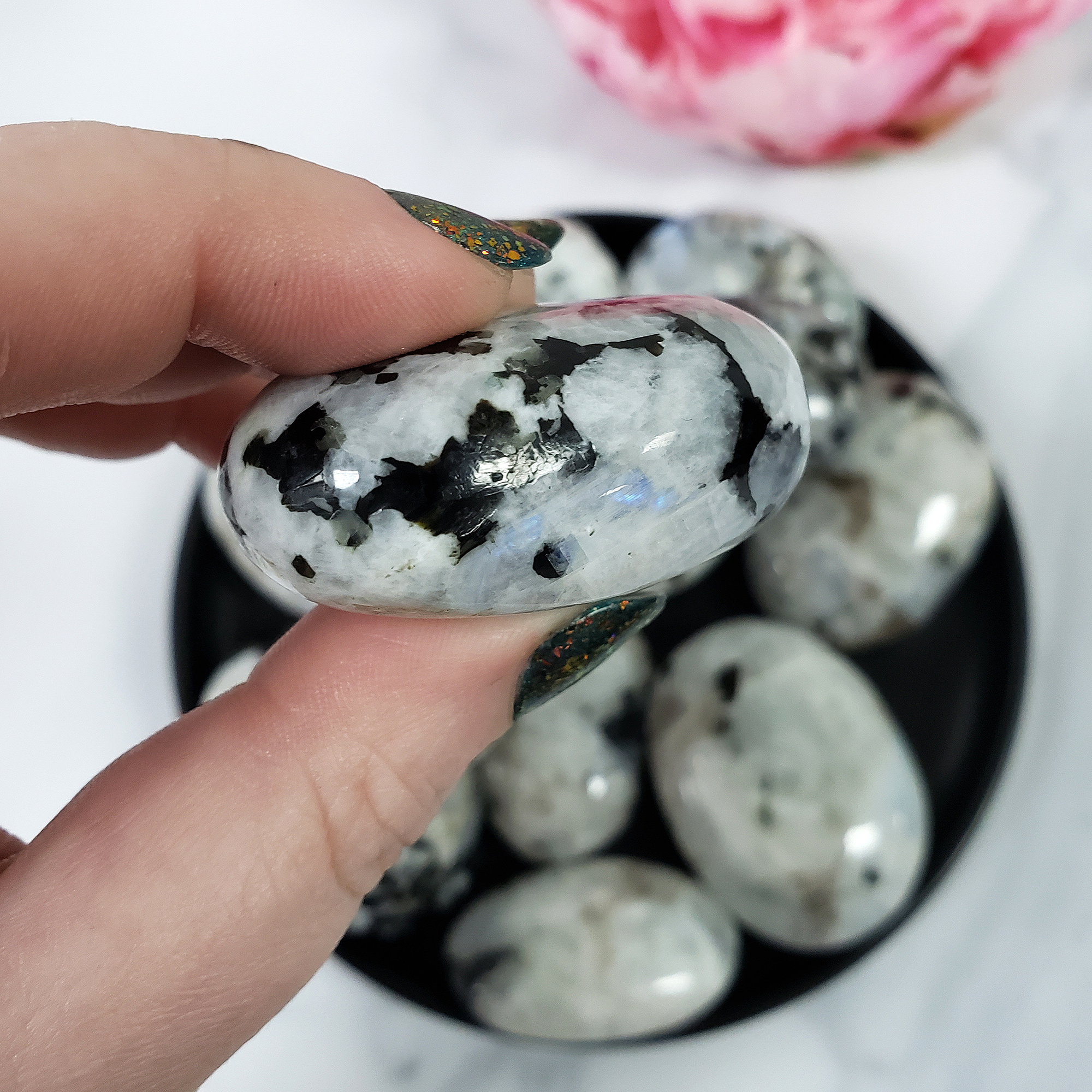 Rainbow Moonstone Crystal Palm Stone Natural Gemstone for Meditation | Multiple Sizes - 5