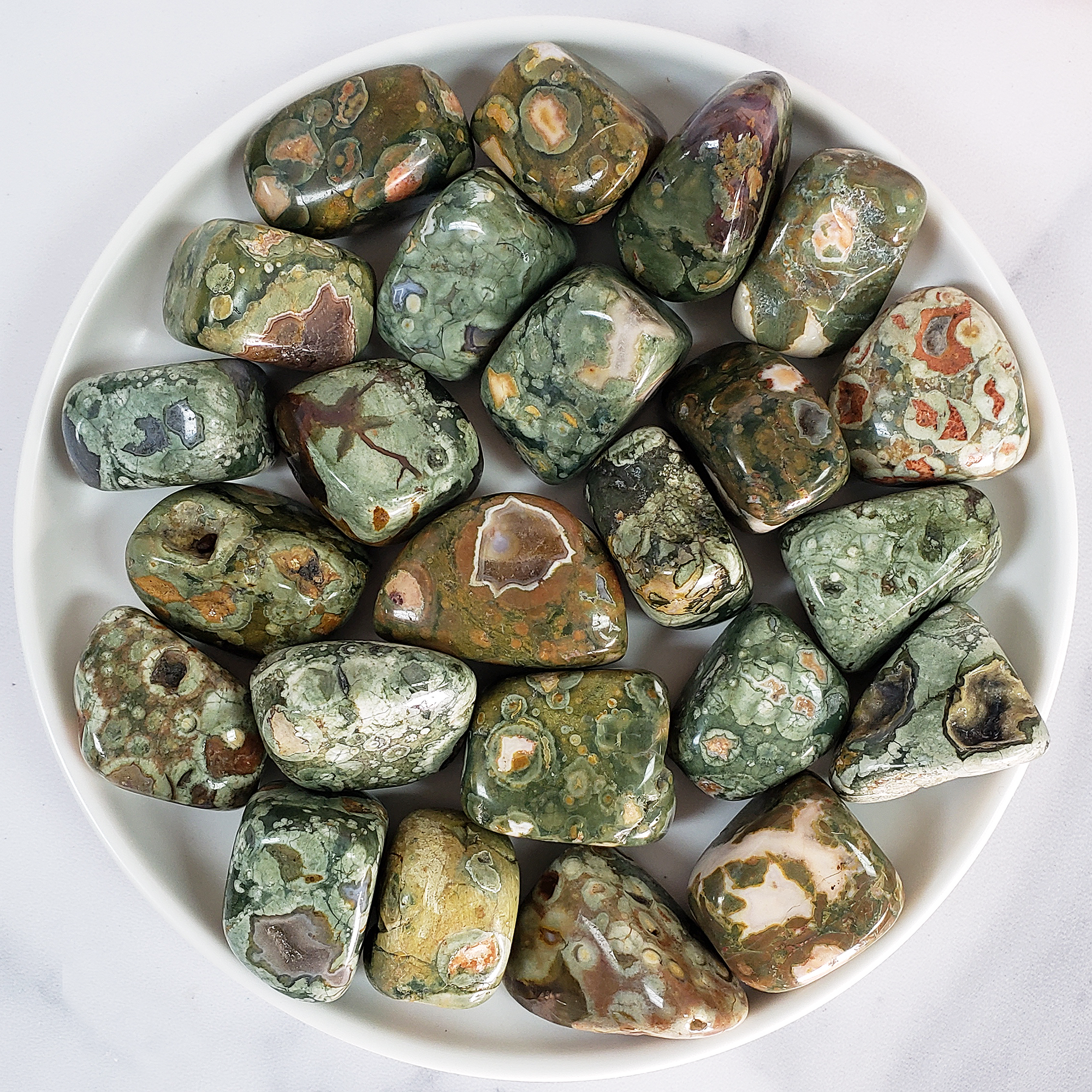 Green Rainforest Rhyolite Rock Natural Gemstone Tumbled Stone | One Stone - 1