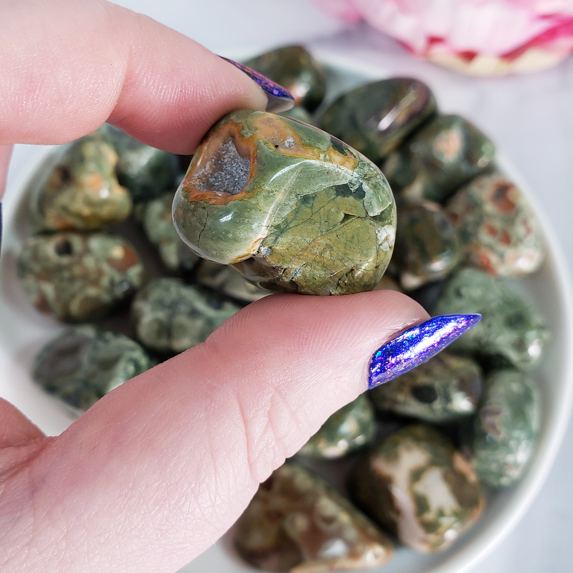 Green Rainforest Rhyolite Rock Natural Gemstone Tumbled Stone | One Stone - 3