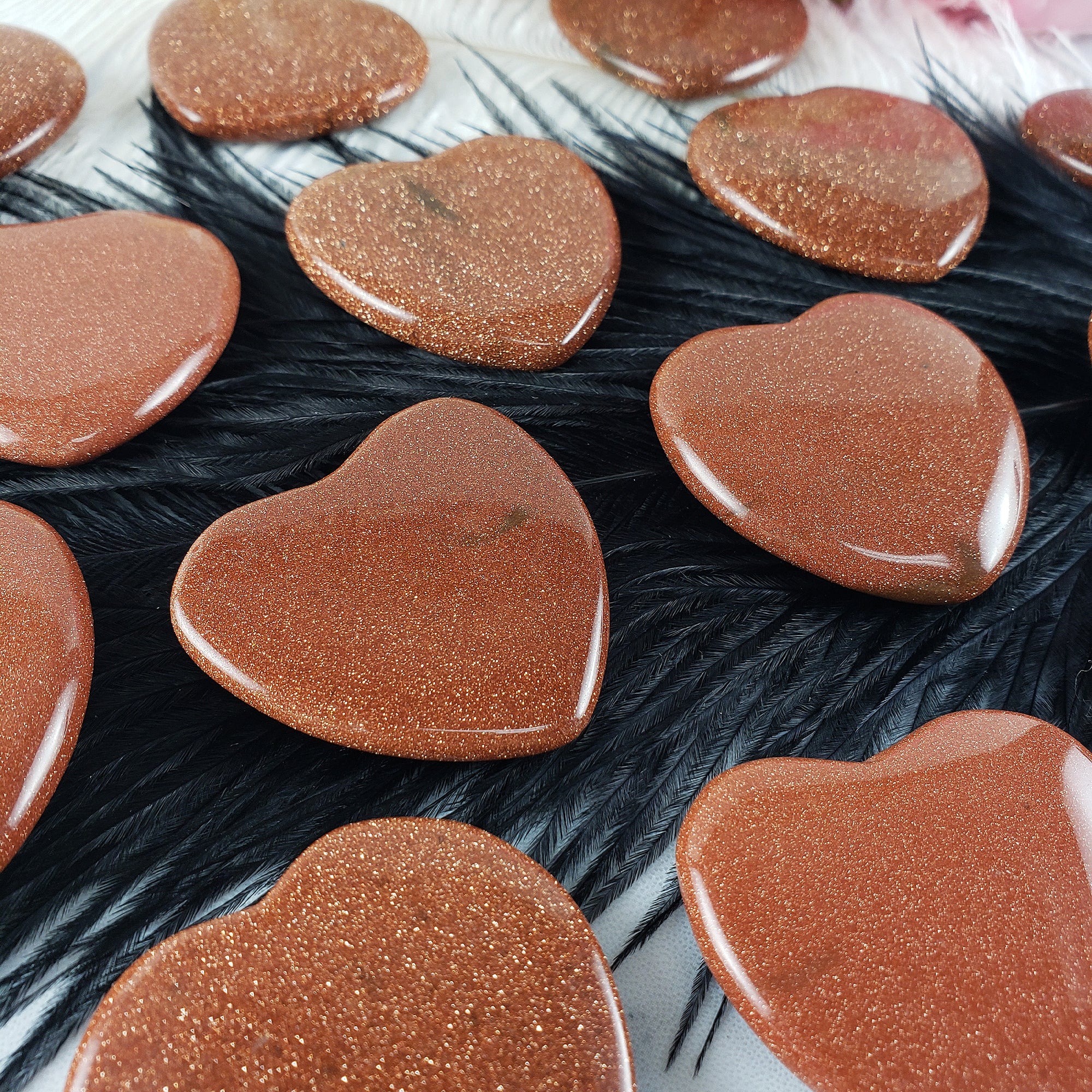 Red Goldstone Crystal Heart Carving Manmade Gemstone - 8