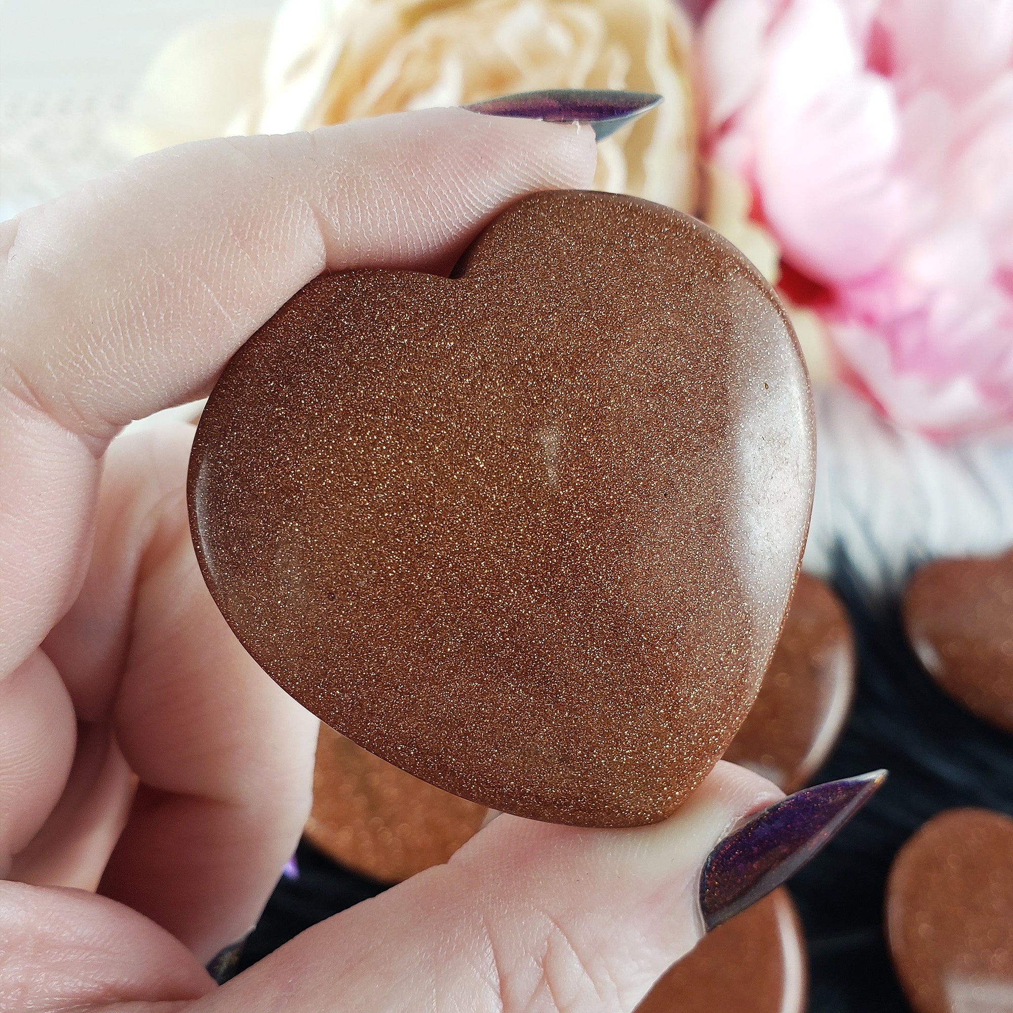 Red Goldstone Crystal Heart Carving Manmade Gemstone - 6
