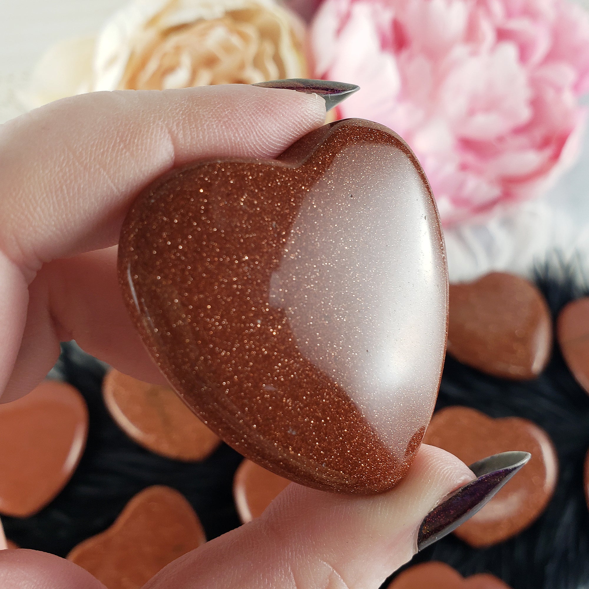 Red Goldstone Crystal Heart Carving Manmade Gemstone - 1