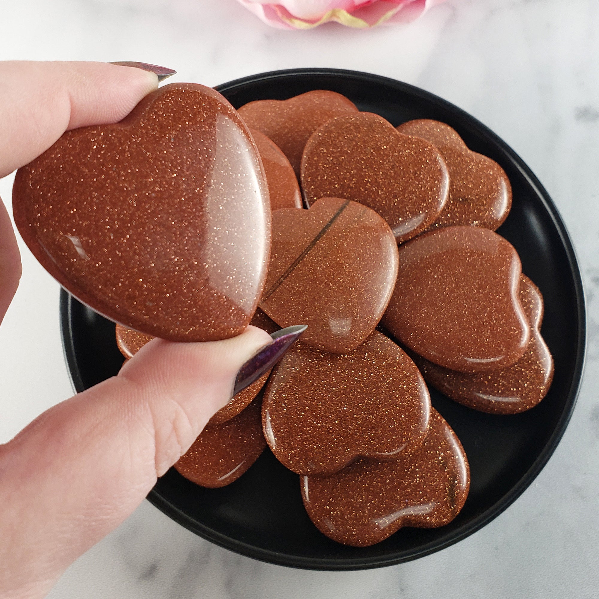 Red Goldstone Crystal Heart Carving Manmade Gemstone - 7