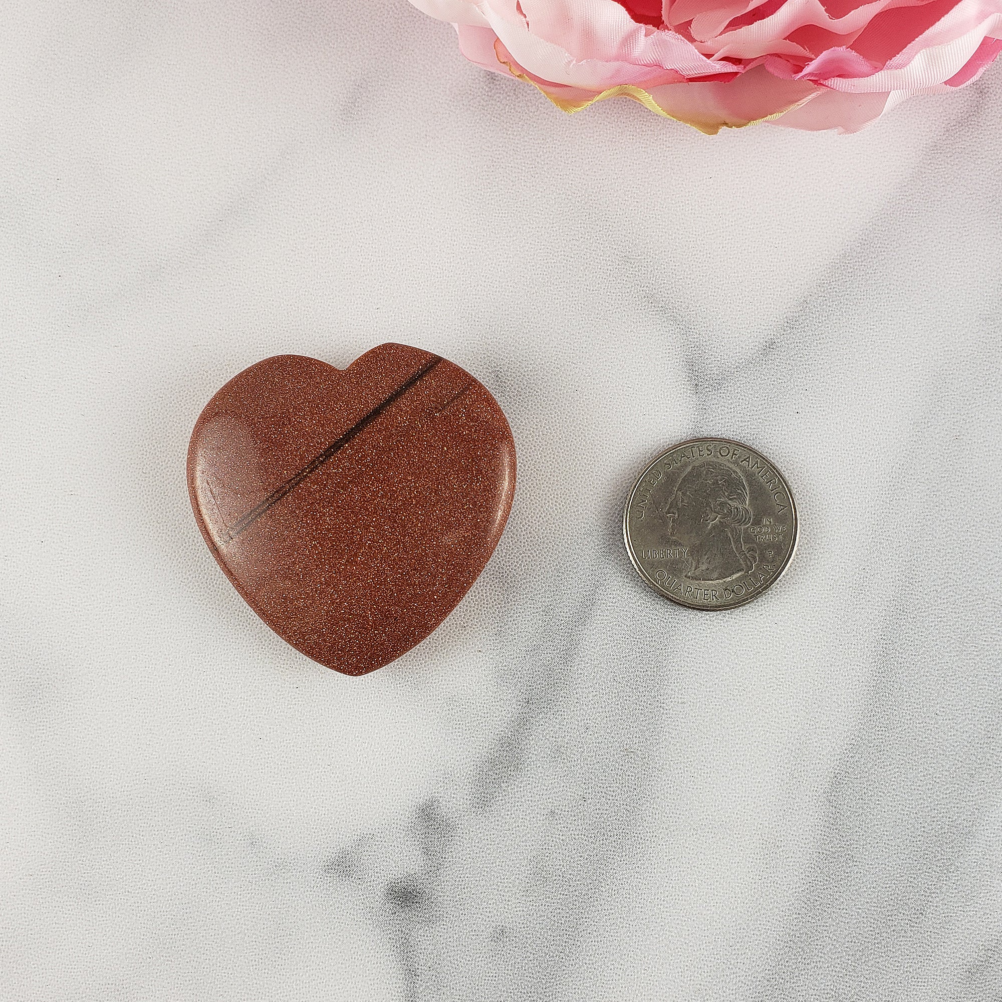 Red Goldstone Crystal Heart Carving Manmade Gemstone - 5