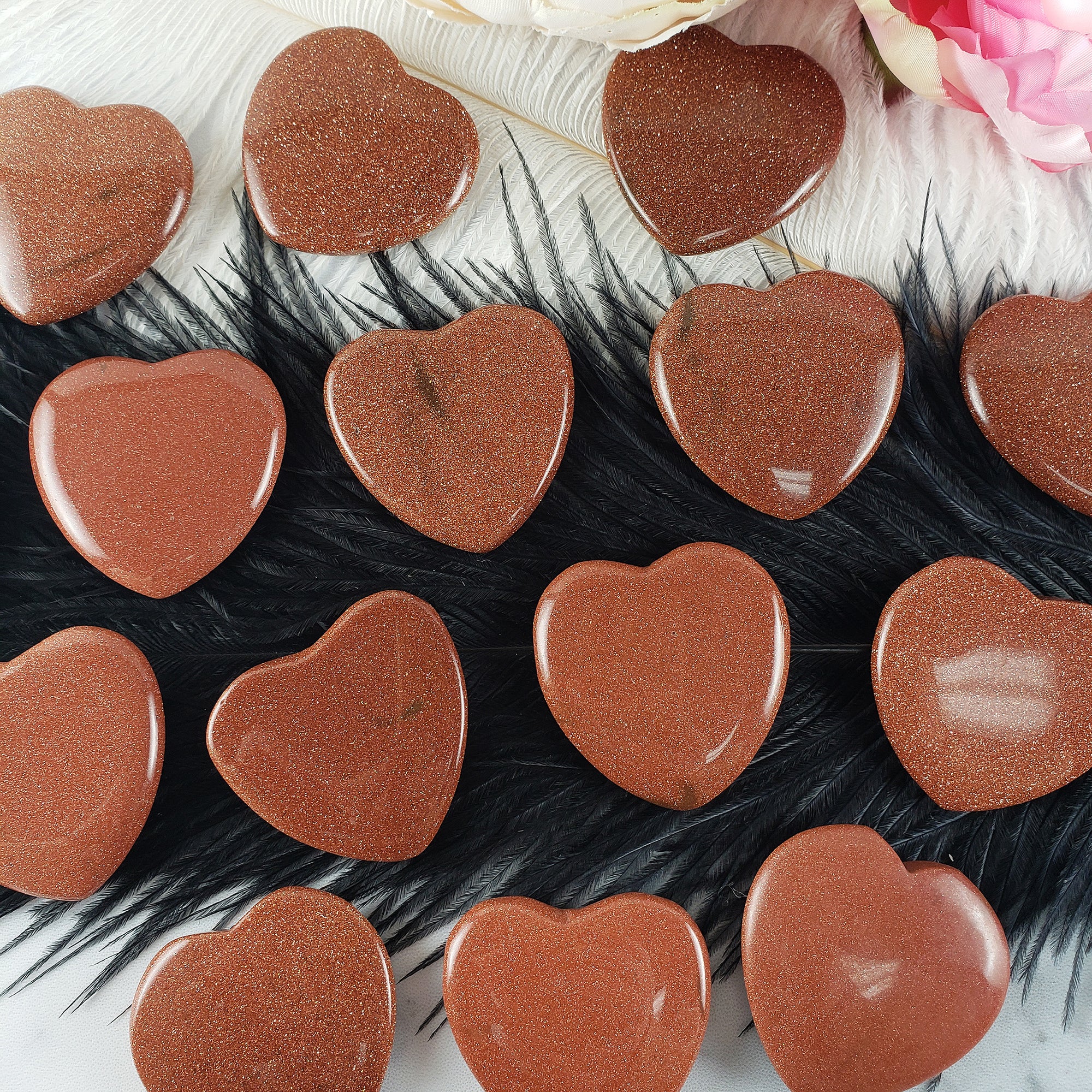 Red Goldstone Crystal Heart Carving Manmade Gemstone - 6