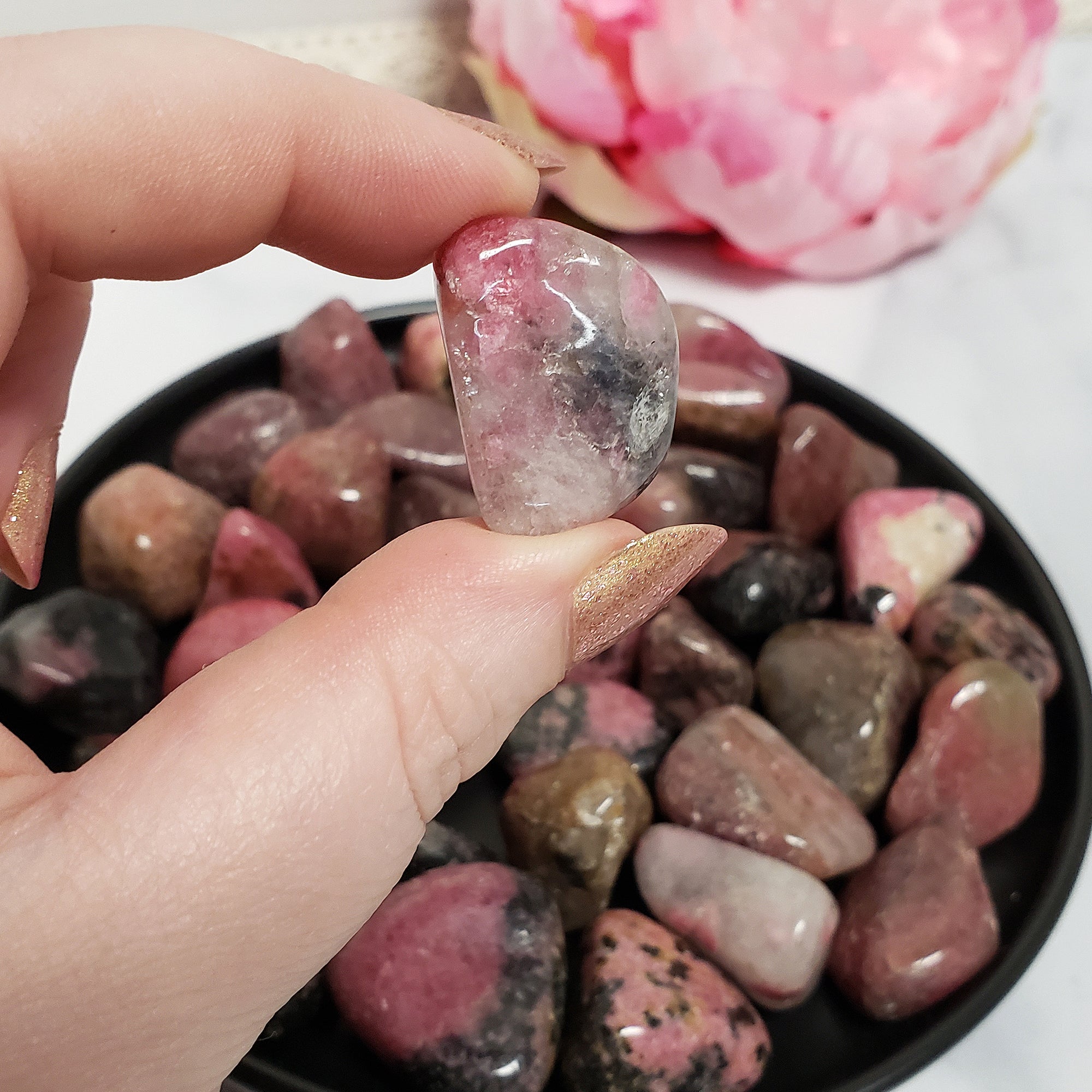 Rhodonite Crystal Natural Gemstone Freeform Tumbled Stone - 2