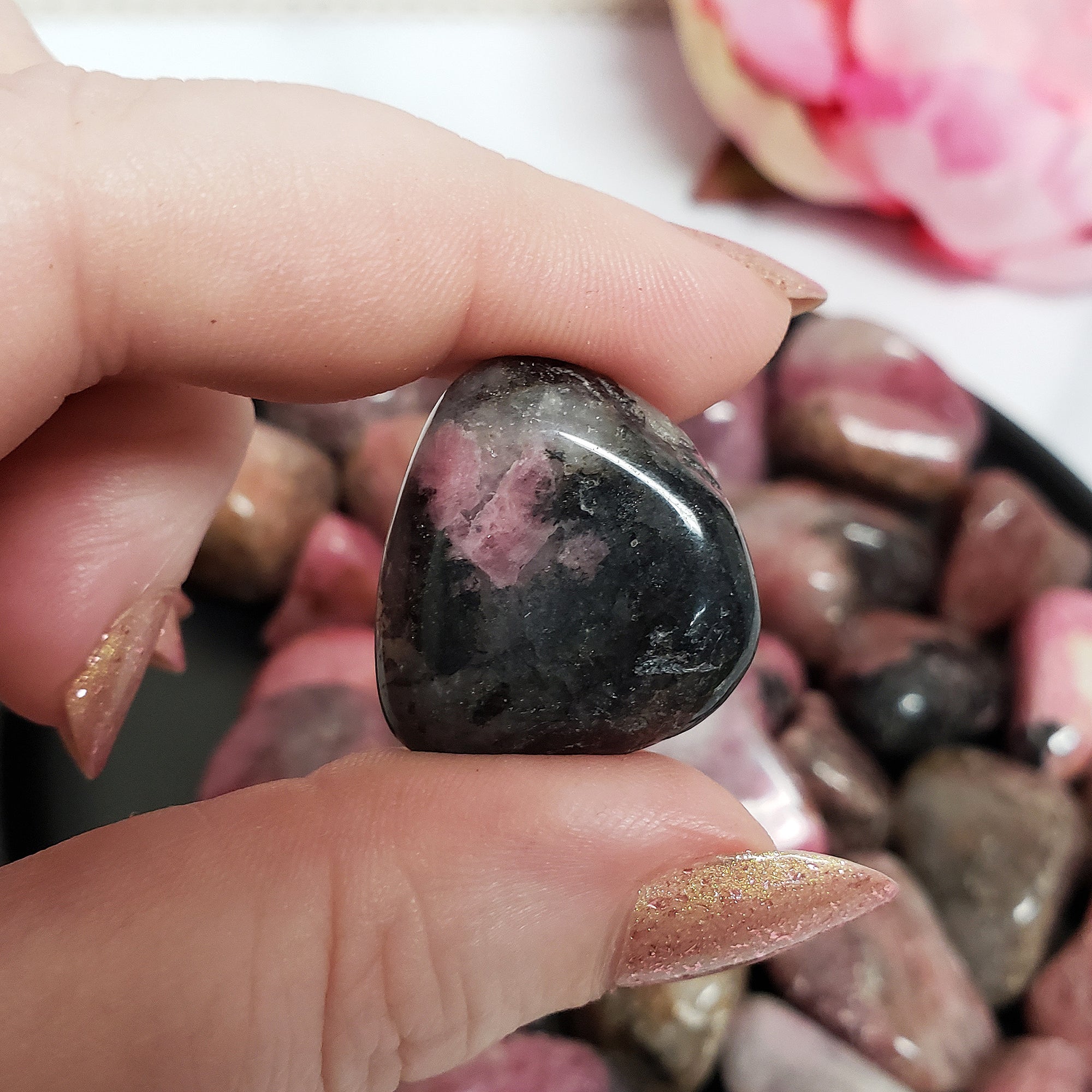 Rhodonite Crystal Natural Gemstone Freeform Tumbled Stone - 6