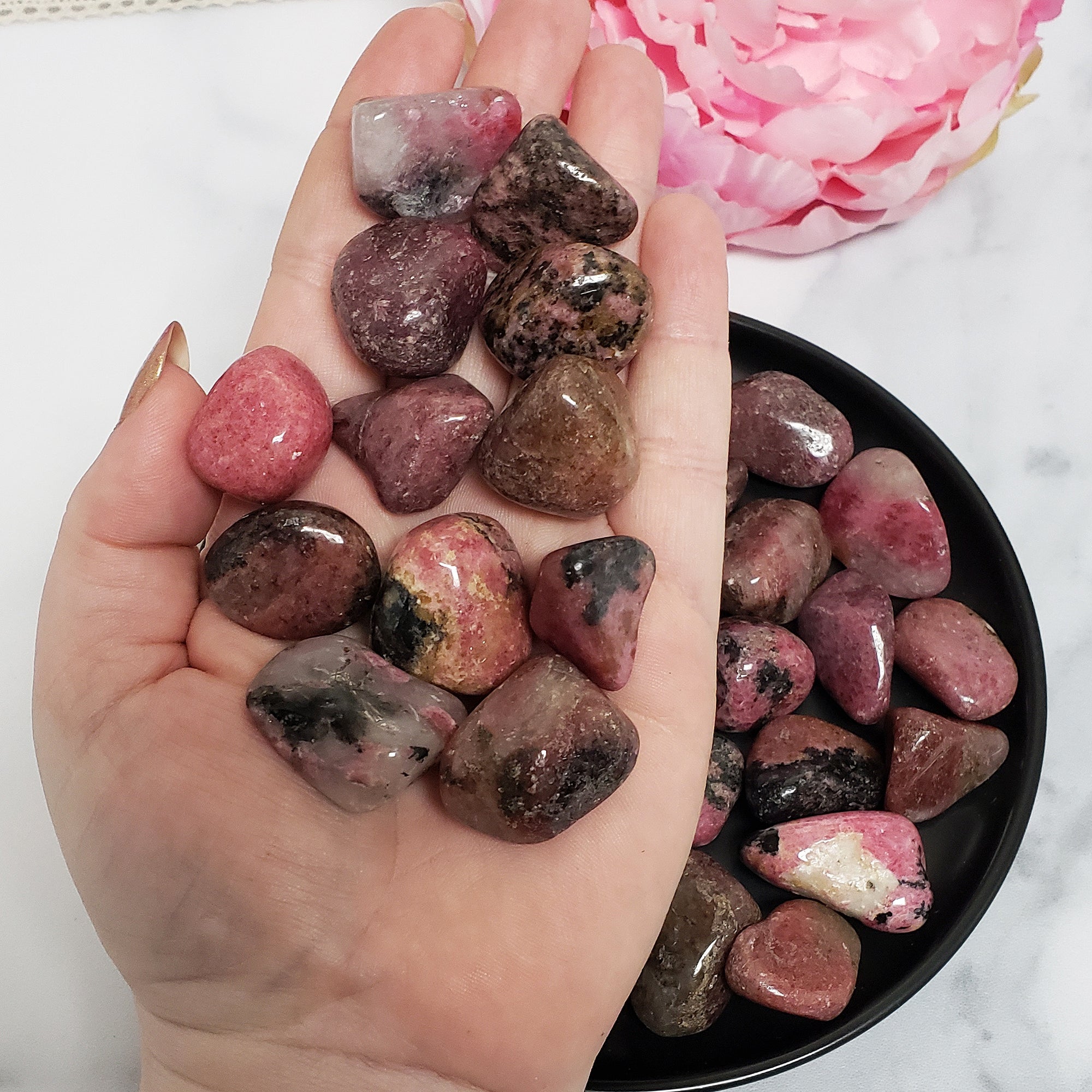 Rhodonite Crystal Natural Gemstone Freeform Tumbled Stone - 1