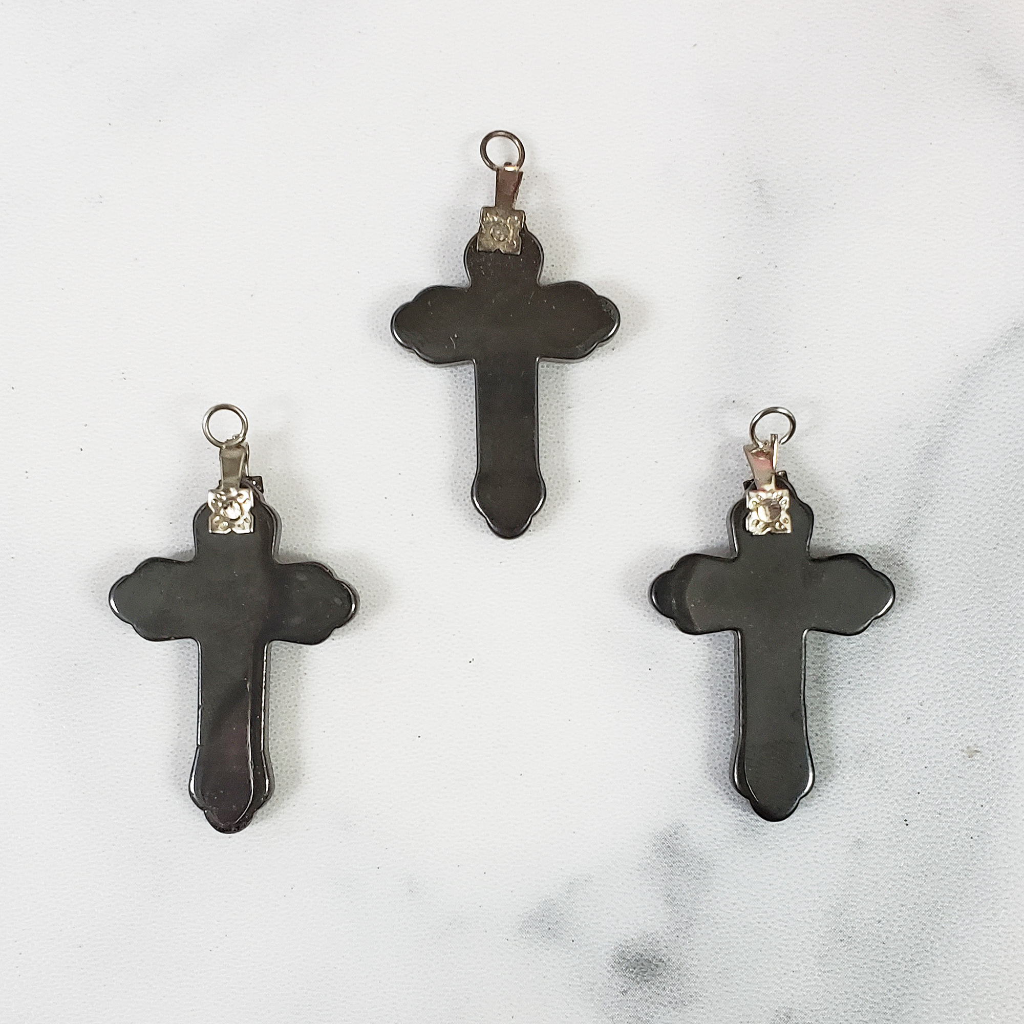 Stylized Hematite Stone Cross Pendant Natural Gemstone Pendant - 1