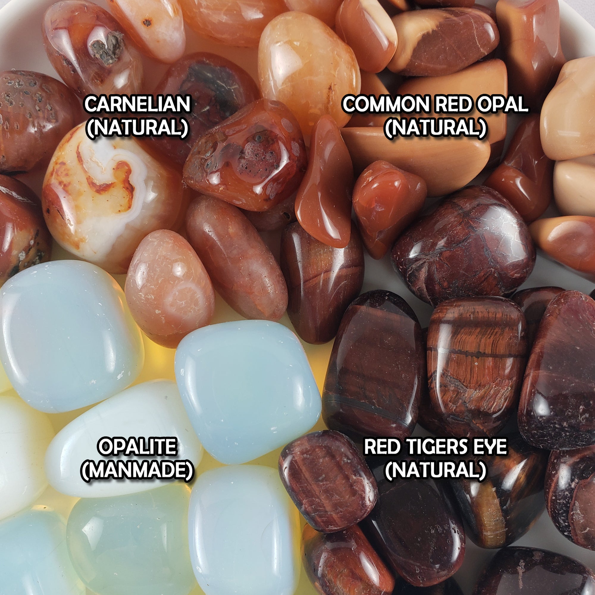 Tumbled Stones Crystal Set for Passion & Confidence | Red Tigers Eye, Opalite, Carnelian, Red Opal - Sensuality, Sex Magic