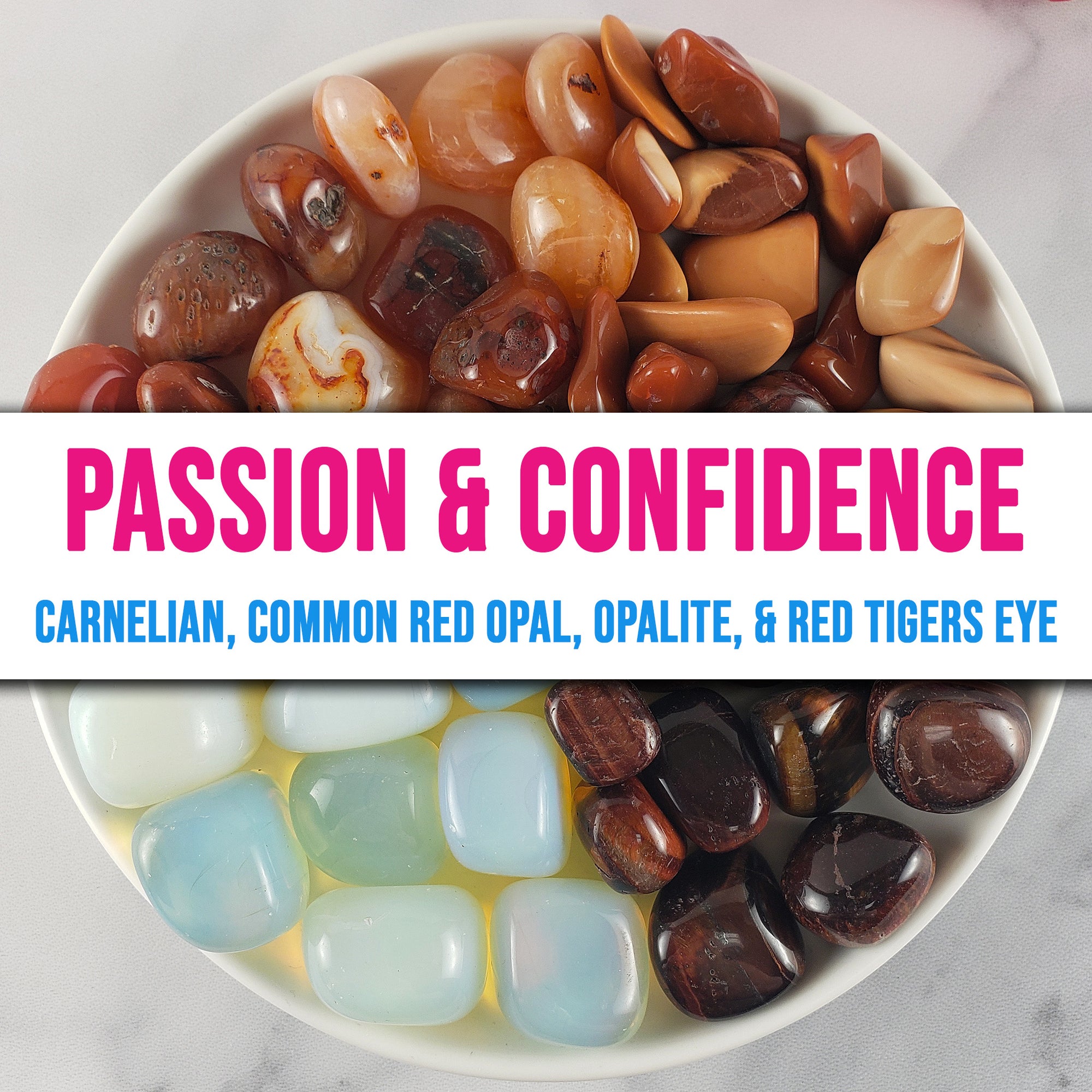 Tumbled Stones Crystal Set for Passion & Confidence | Red Tigers Eye, Opalite, Carnelian, Red Opal