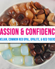 Tumbled Stones Crystal Set for Passion & Confidence | Red Tigers Eye, Opalite, Carnelian, Red Opal