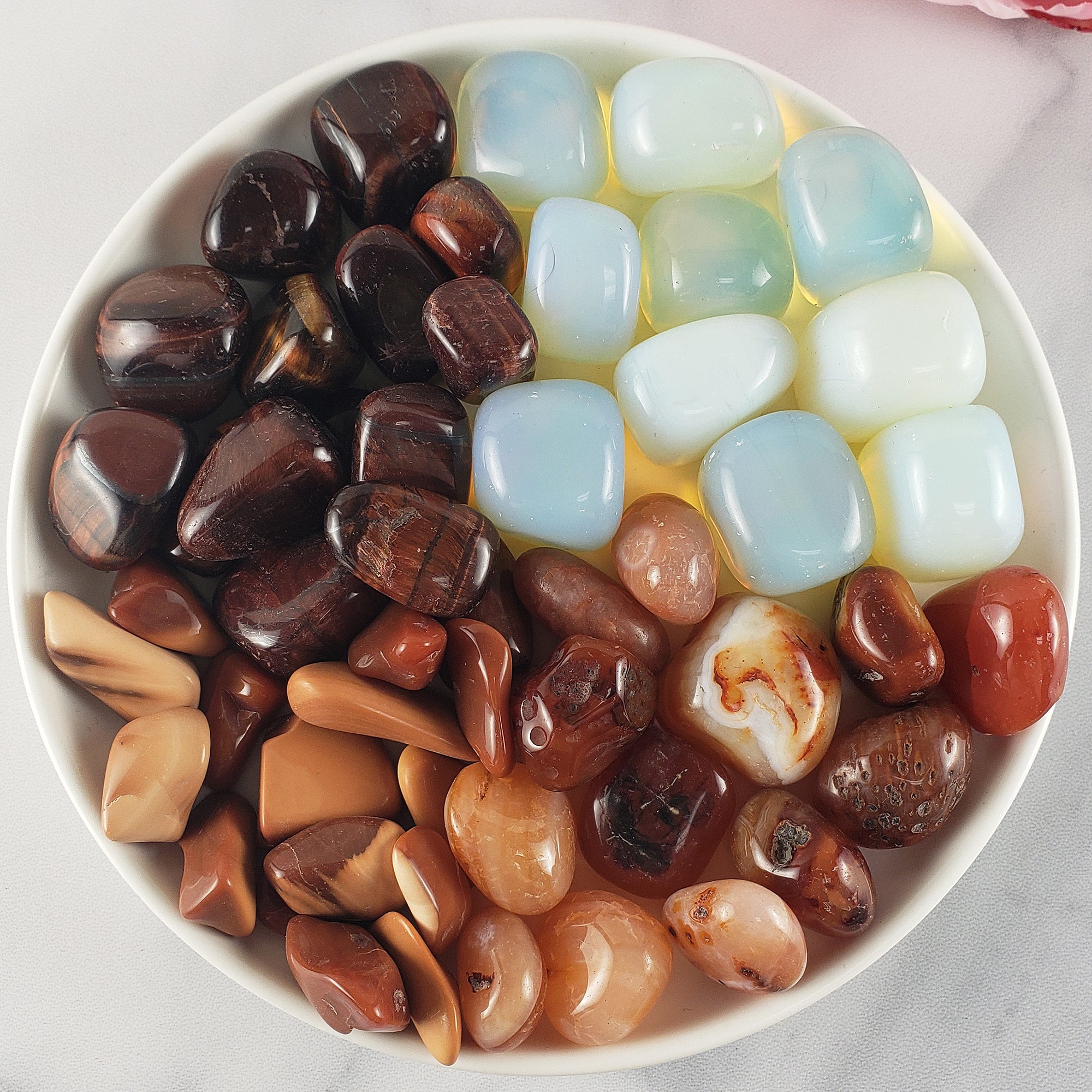 Tumbled Stones Crystal Set for Passion &amp; Confidence | Red Tigers Eye, Opalite, Carnelian, Red Opal - Sacral Chakra