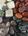 Tumbled Stones Natural Crystal Set for Emotional Balance | Infinite Serpentine, Red Jasper, Lepidolite, Kambaba Jasper - Emotional Stability, Emotional Healing, Joy
