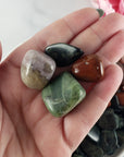 Tumbled Stones Natural Crystal Set for Emotional Balance | Infinite Serpentine, Red Jasper, Lepidolite, Kambaba Jasper - Happiness, Mindfulness, Gratitude