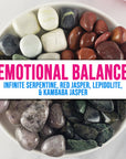 Tumbled Stones Natural Crystal Set for Emotional Balance | Infinite Serpentine, Red Jasper, Lepidolite, Kambaba Jasper