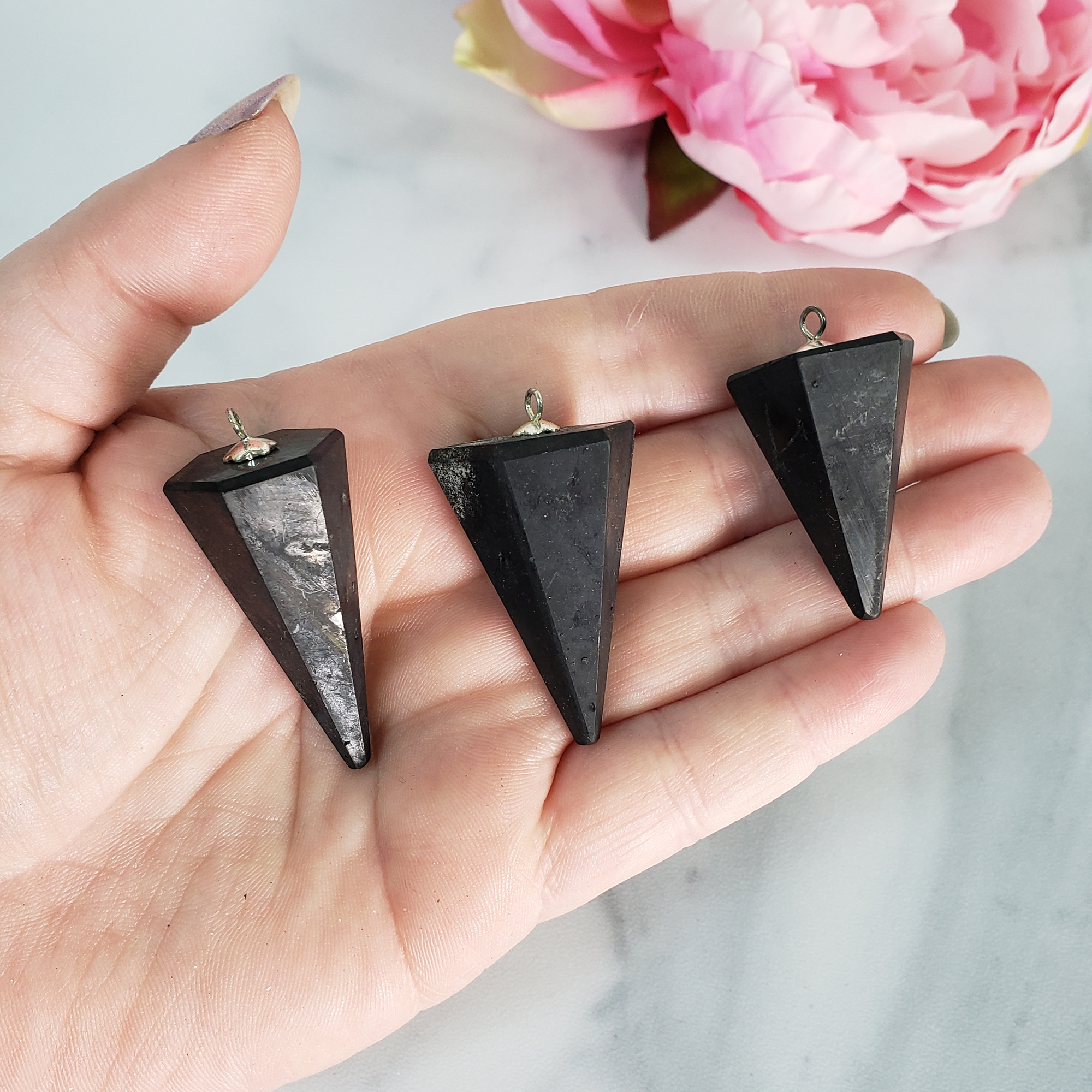 Shungite Crystal Pendulum Point Natural Gemstone | Chainless