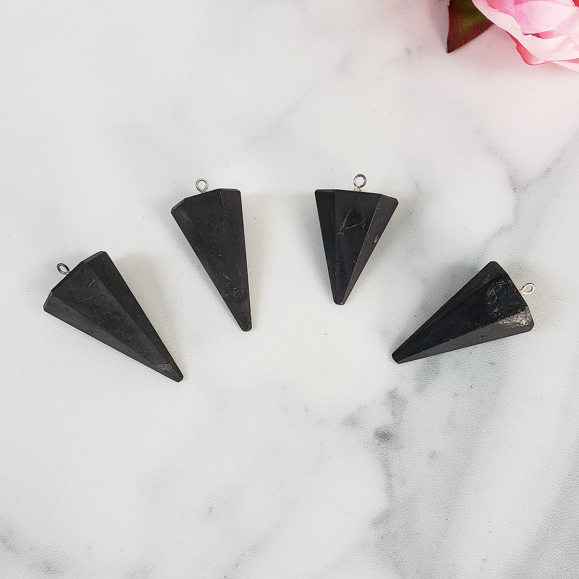 Shungite Crystal Pendulum Point Natural Gemstone | Chainless - 1