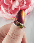 Green Tourmaline, Yellow Tourmaline, & Pink Tourmaline Crystal Natural Gemstone 925 Sterling Silver Ring | Size 6 - c