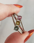 Pink Tourmaline, Yellow Tourmaline, & Blue-Green Tourmaline Crystal Natural Gemstone 925 Sterling Silver Ring | Size 9 - 4