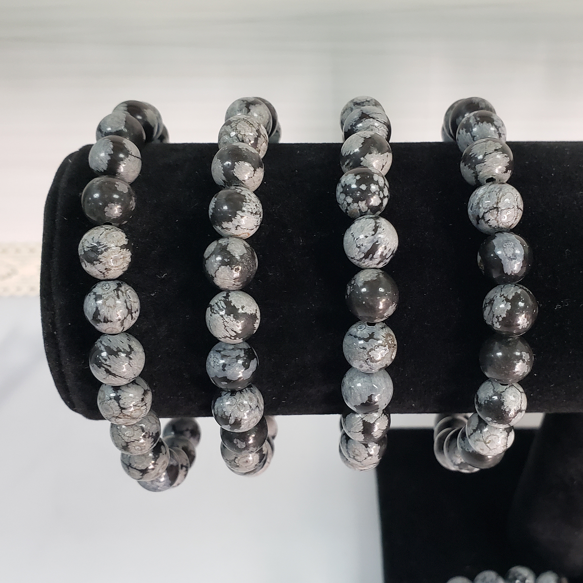 Snowflake Obsidian Crystal Natural Gemstone 7-8mm Beaded Bracelet - 2