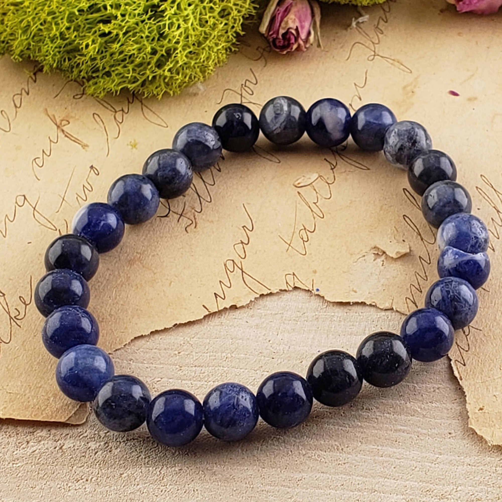 Blue Sodalite Crystal Natural Gemstone 7-8mm Beaded Bracelet - 10