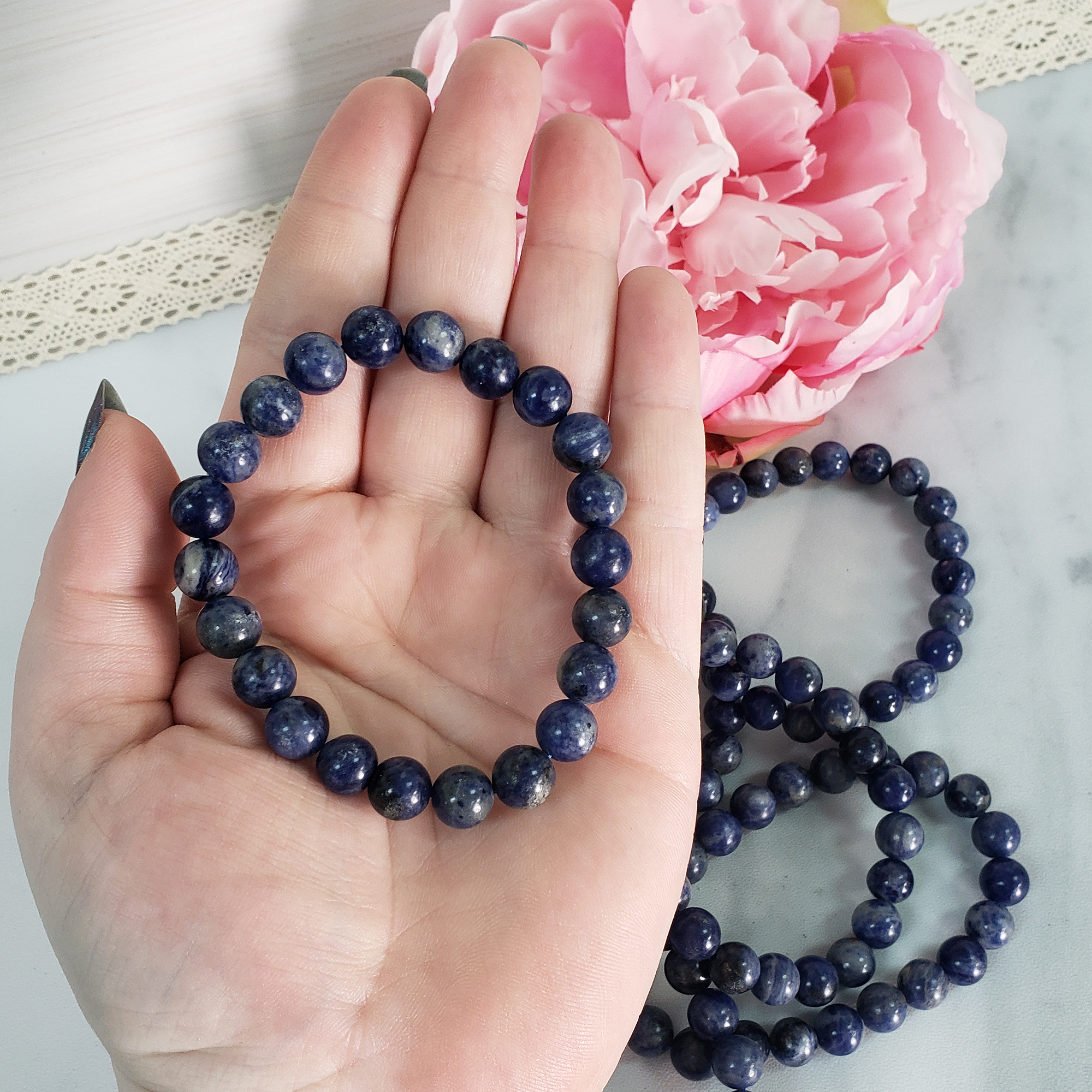 Blue Sodalite Crystal Natural Gemstone 7-8mm Beaded Bracelet - 3