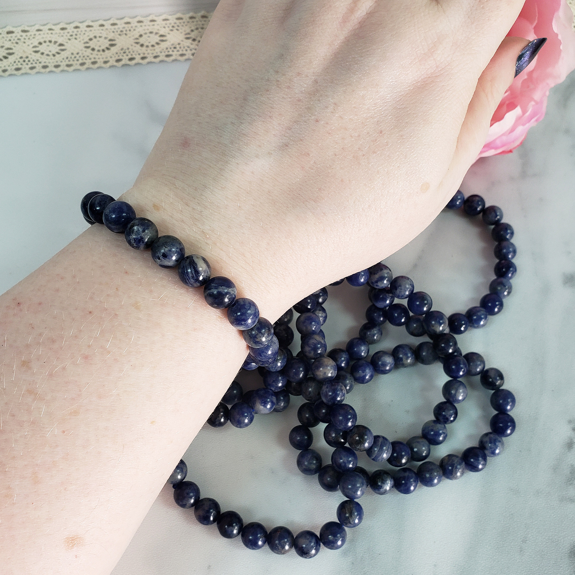 Blue Sodalite Crystal Natural Gemstone 7-8mm Beaded Bracelet - 6