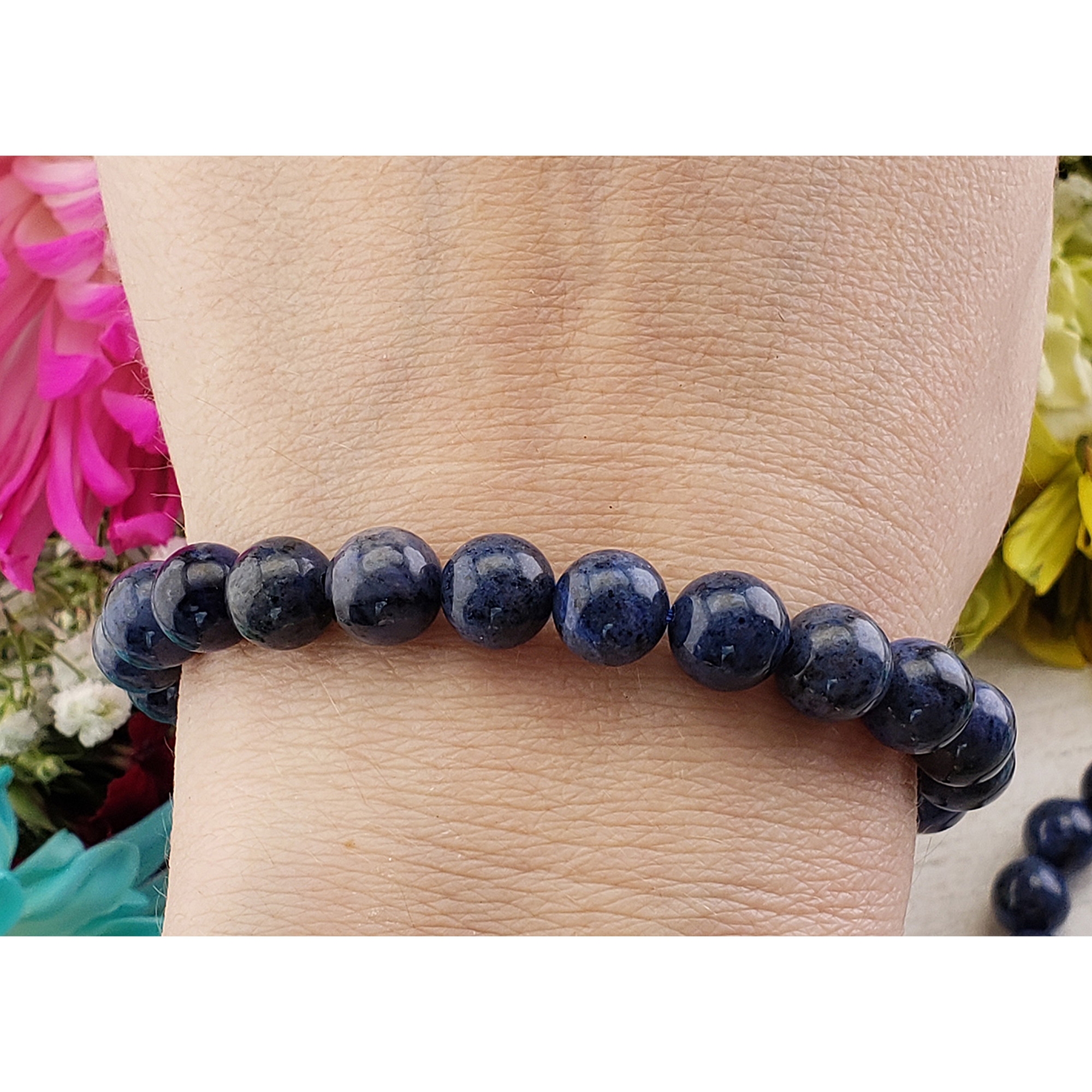 Blue Sodalite Crystal Natural Gemstone 7-8mm Beaded Bracelet - 1