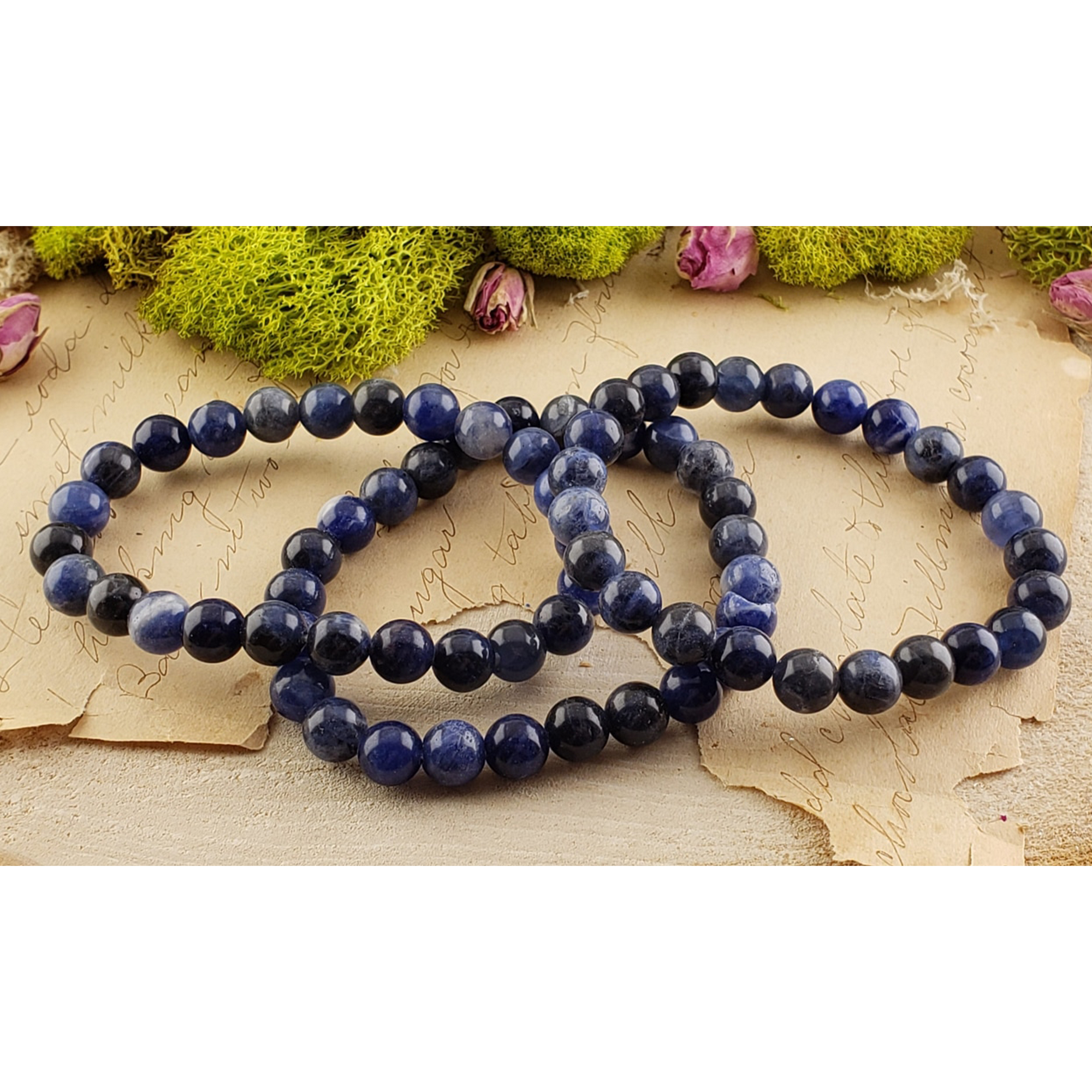 Blue Sodalite Crystal Natural Gemstone 7-8mm Beaded Bracelet - 8