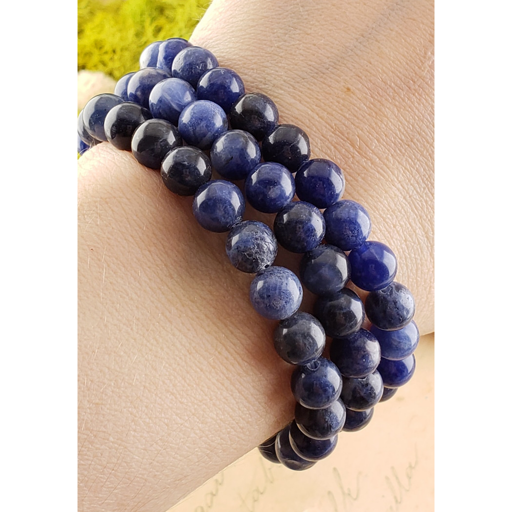 Blue Sodalite Crystal Natural Gemstone 7-8mm Beaded Bracelet - 9