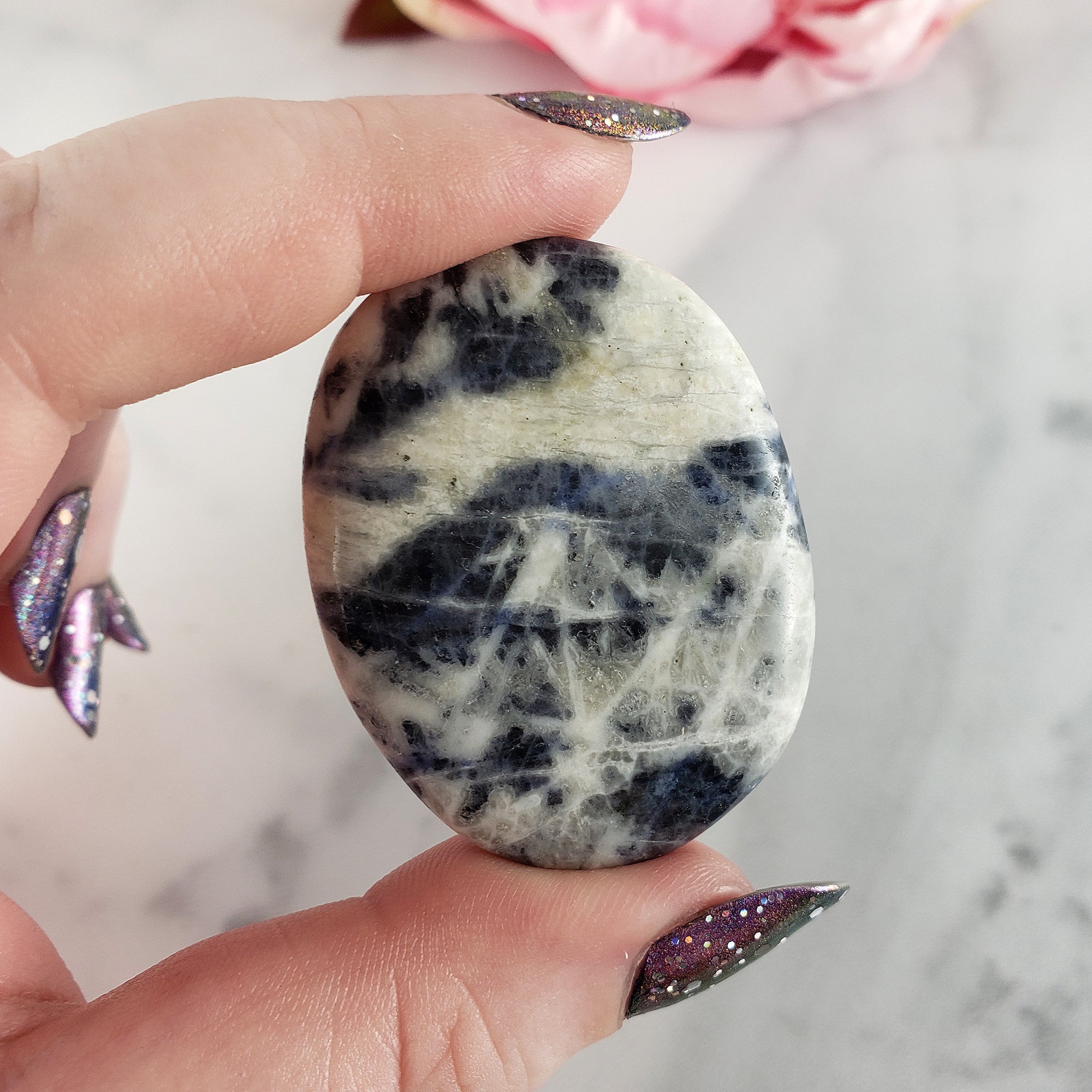 Sodalite Natural Crystal Palm Stone Worry Stone Meditation Tool