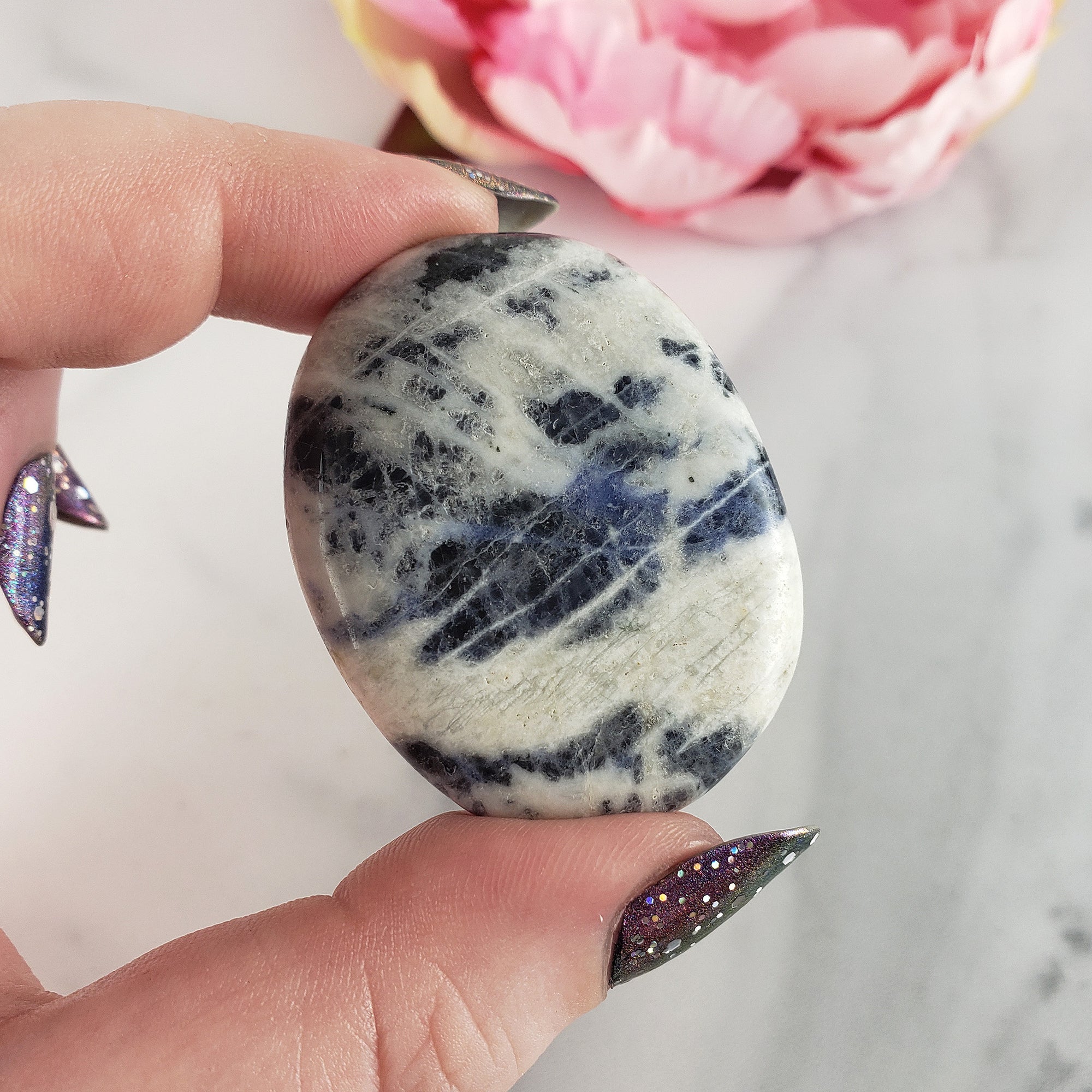 Sodalite Natural Crystal Palm Stone Worry Stone Meditation Tool - 3