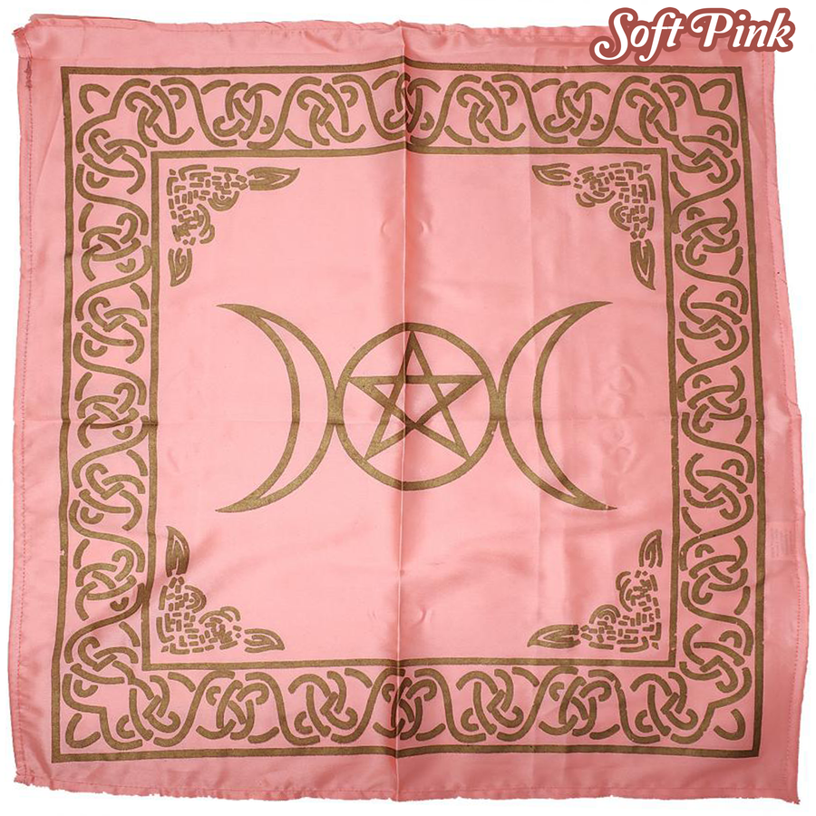 Triquetra Cleansing Gift Set - Selenite Tower, White Sage, Altar Cloth, & Smudge Pot - Pink Cloth