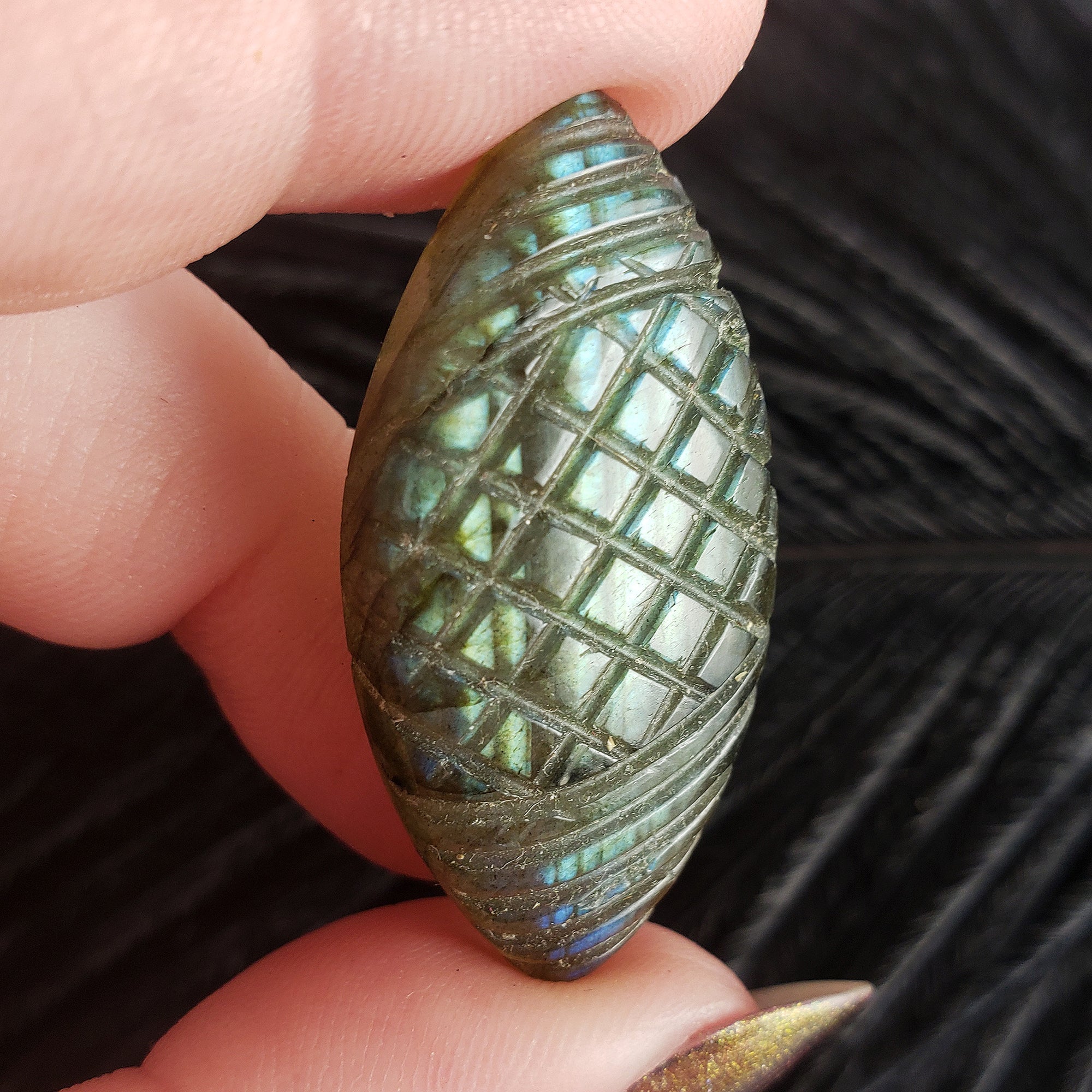 Unique 33 Carat Labradorite Cabochon Natural Gemstone Carving | Spindle