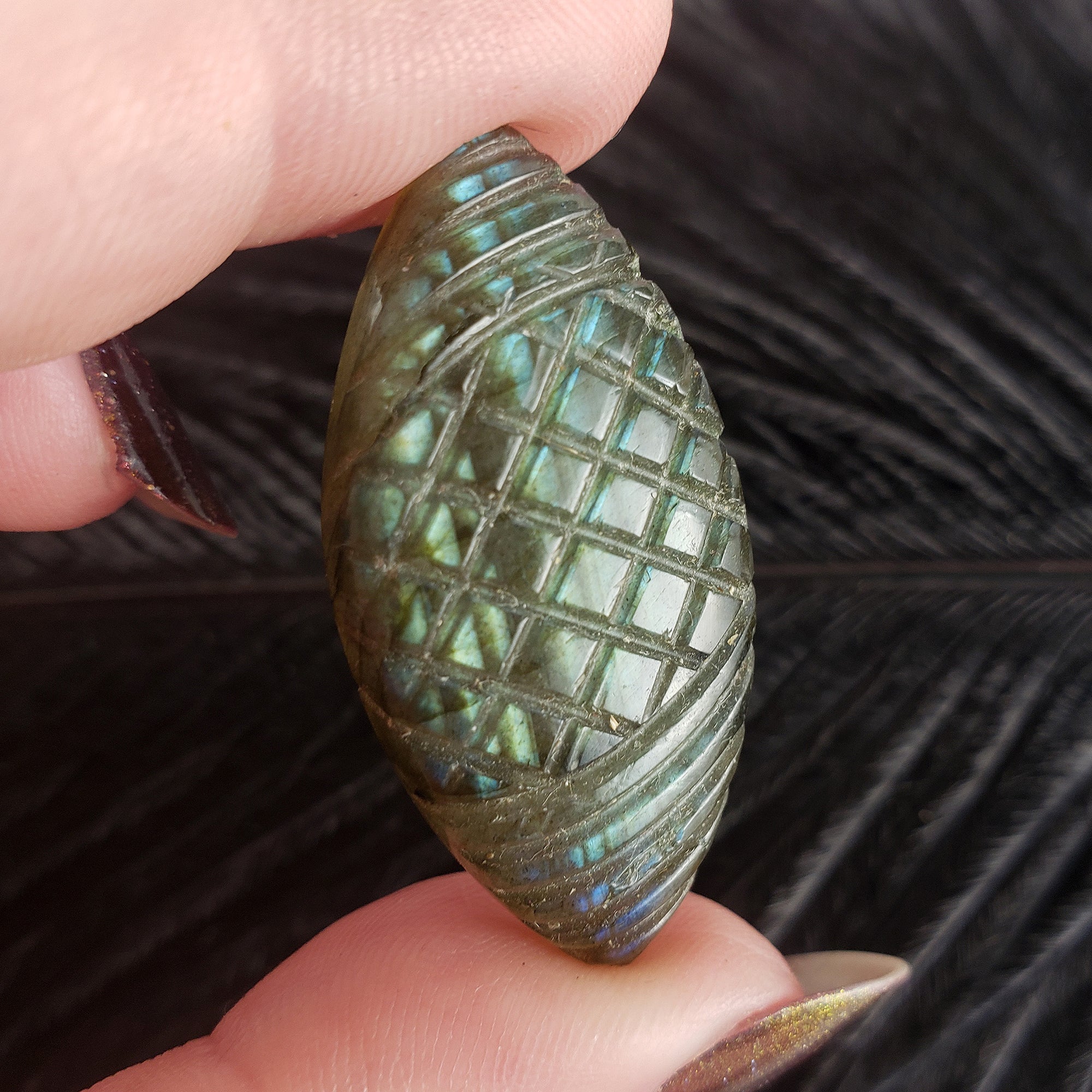 Unique 33 Carat Labradorite Cabochon Natural Gemstone Carving | Spindle - 2