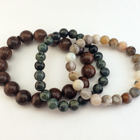 Peace and Joy Crystal Bracelet Gift Set - Rosewood, Kambaba Jasper, Bamboo Leaf Agate - Natural Crystals & Wooden Jewelry