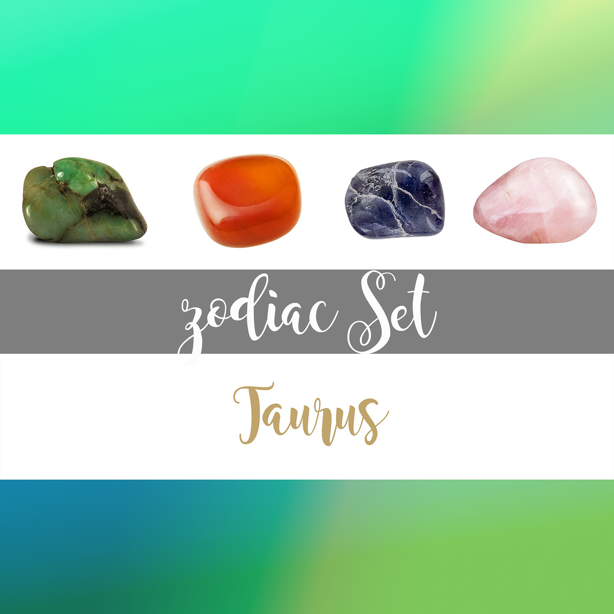 Taurus Horoscope Zodiac Crystals | 4 Stone Set with Pouch