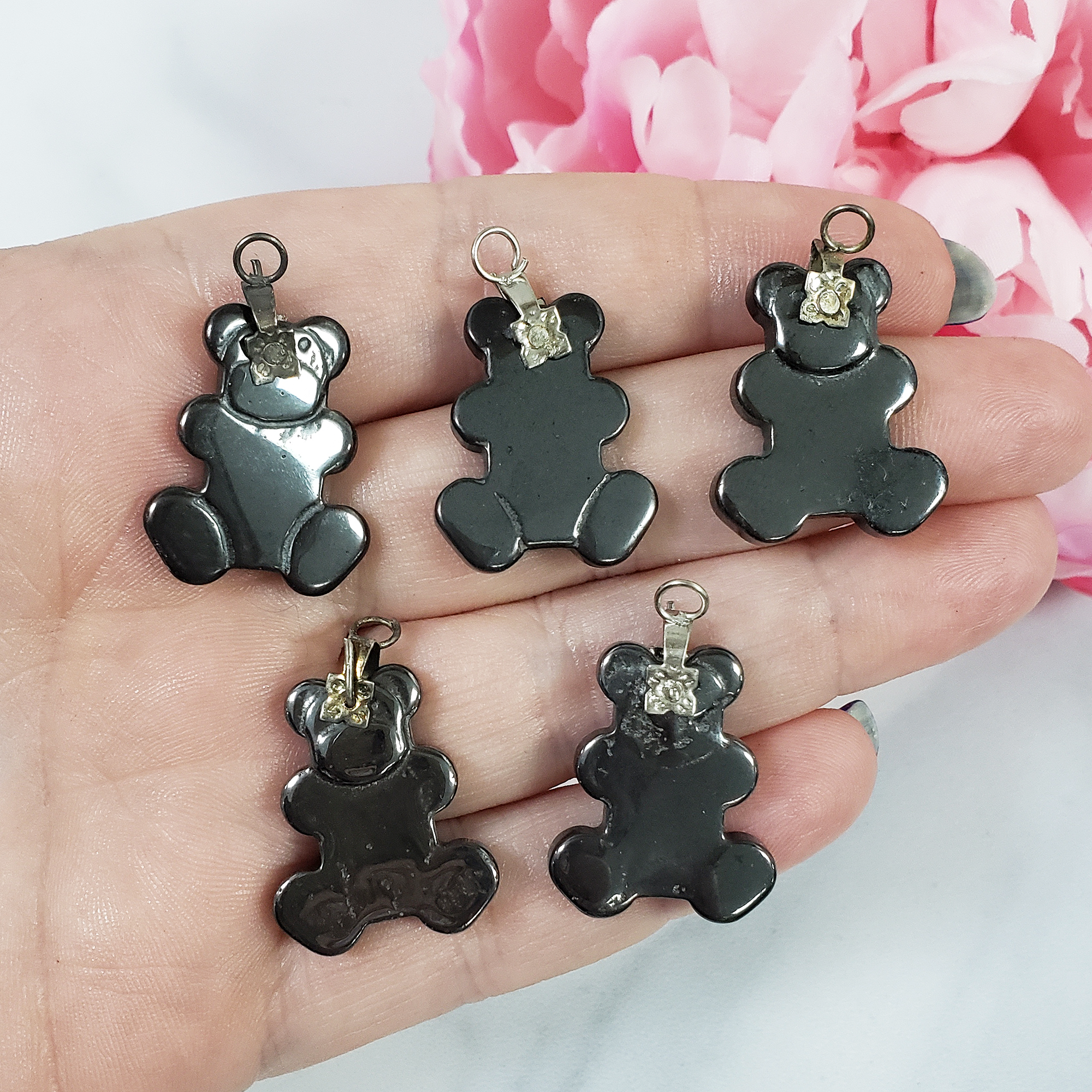 Hematite Stone Teddy Bear Pendant Natural Gemstone Pendant