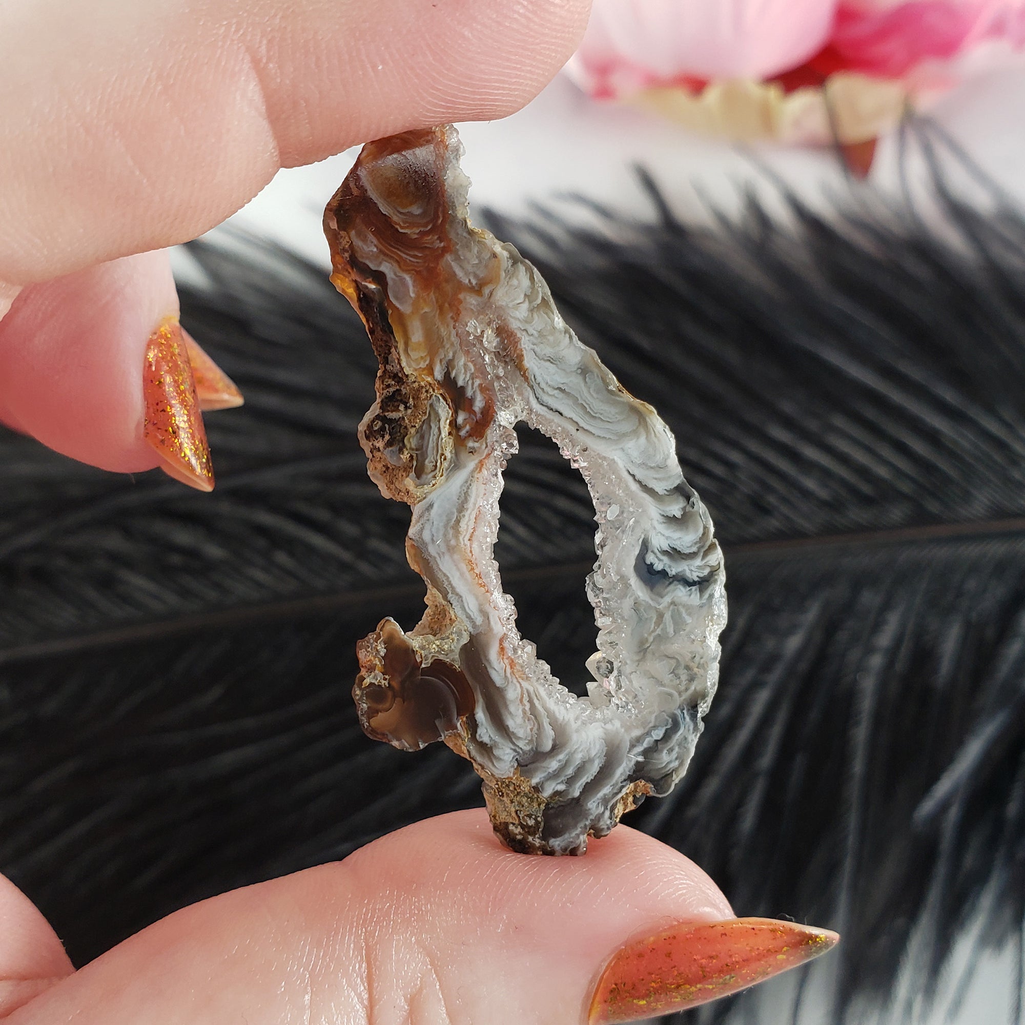 Unique Oco Agate Crystal Slice Natural Druzy Gemstone Window | Telomere - 1