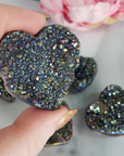 Titanium Rainbow Aura Quartz Crystal Druzy Heart Shaped Carving - 2