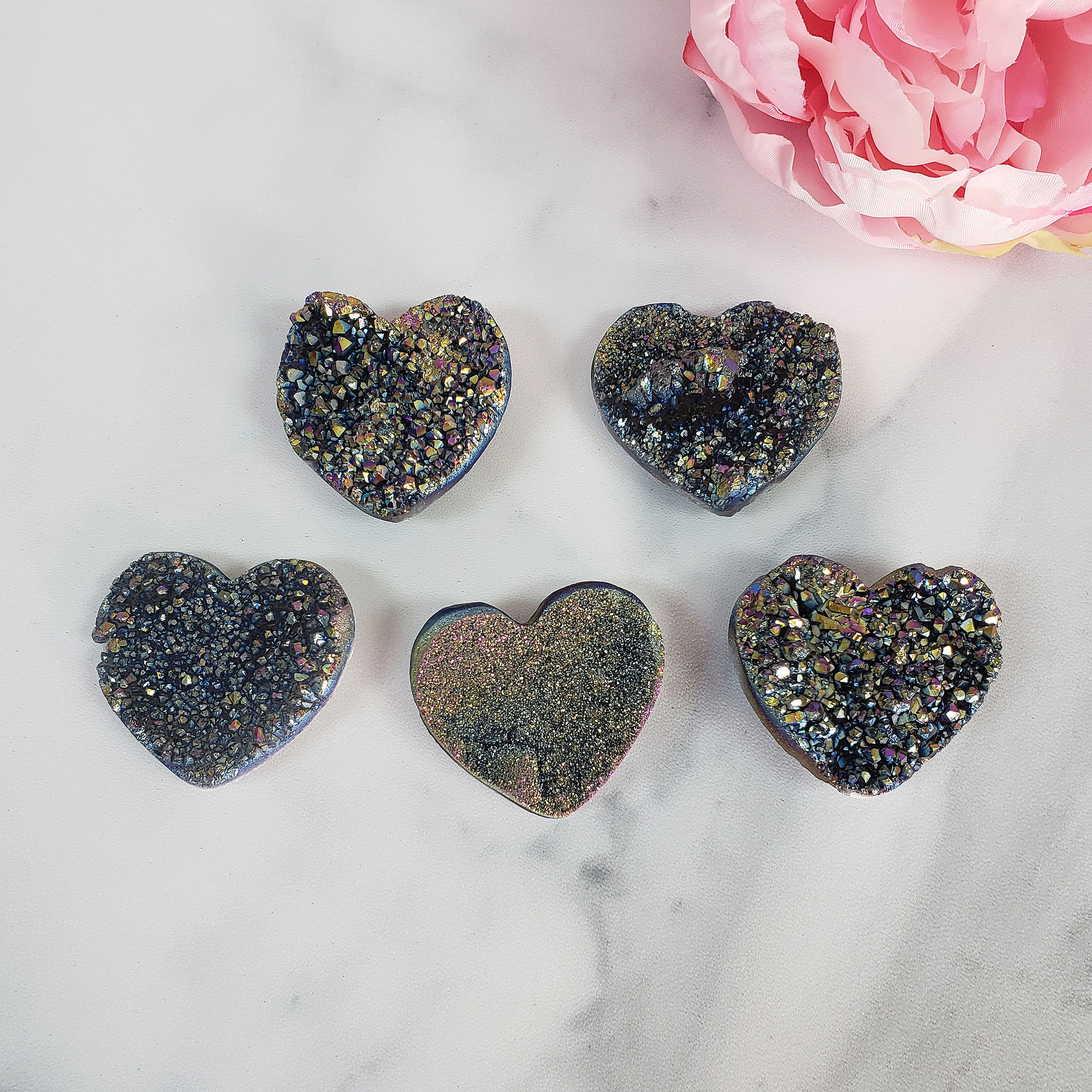 Titanium Rainbow Aura Quartz Crystal Druzy Heart Shaped Carving - 5