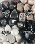 Tumbled Stones Natural Crystal Set for Focus & Clearing Negativity | Hematite, Orthoclase Feldspar, Howlite, Black Onyx - Concentration