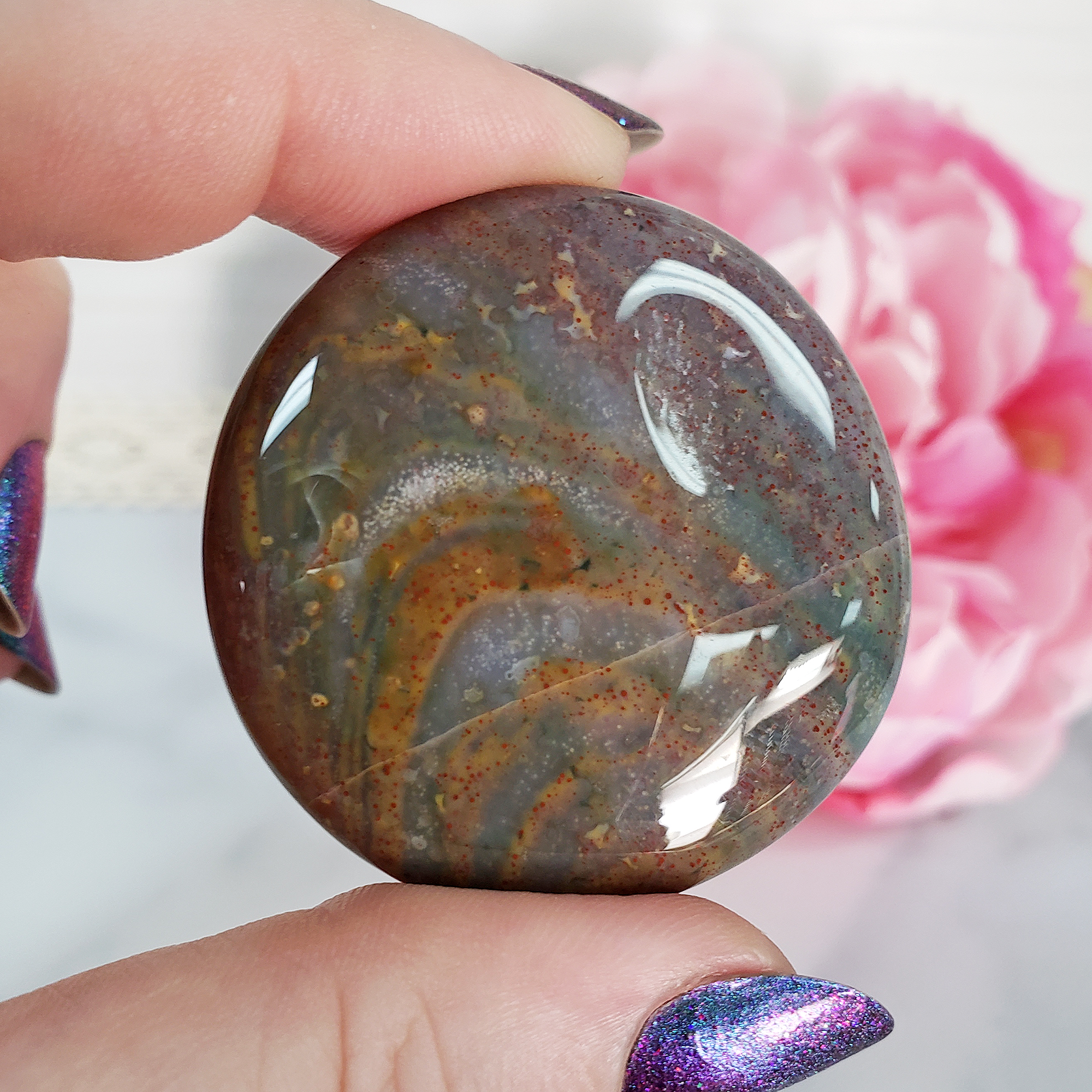 Unique Fancy Jasper Crystal Palm Stone Natural Gemstone Worry Stone Meditation Tool