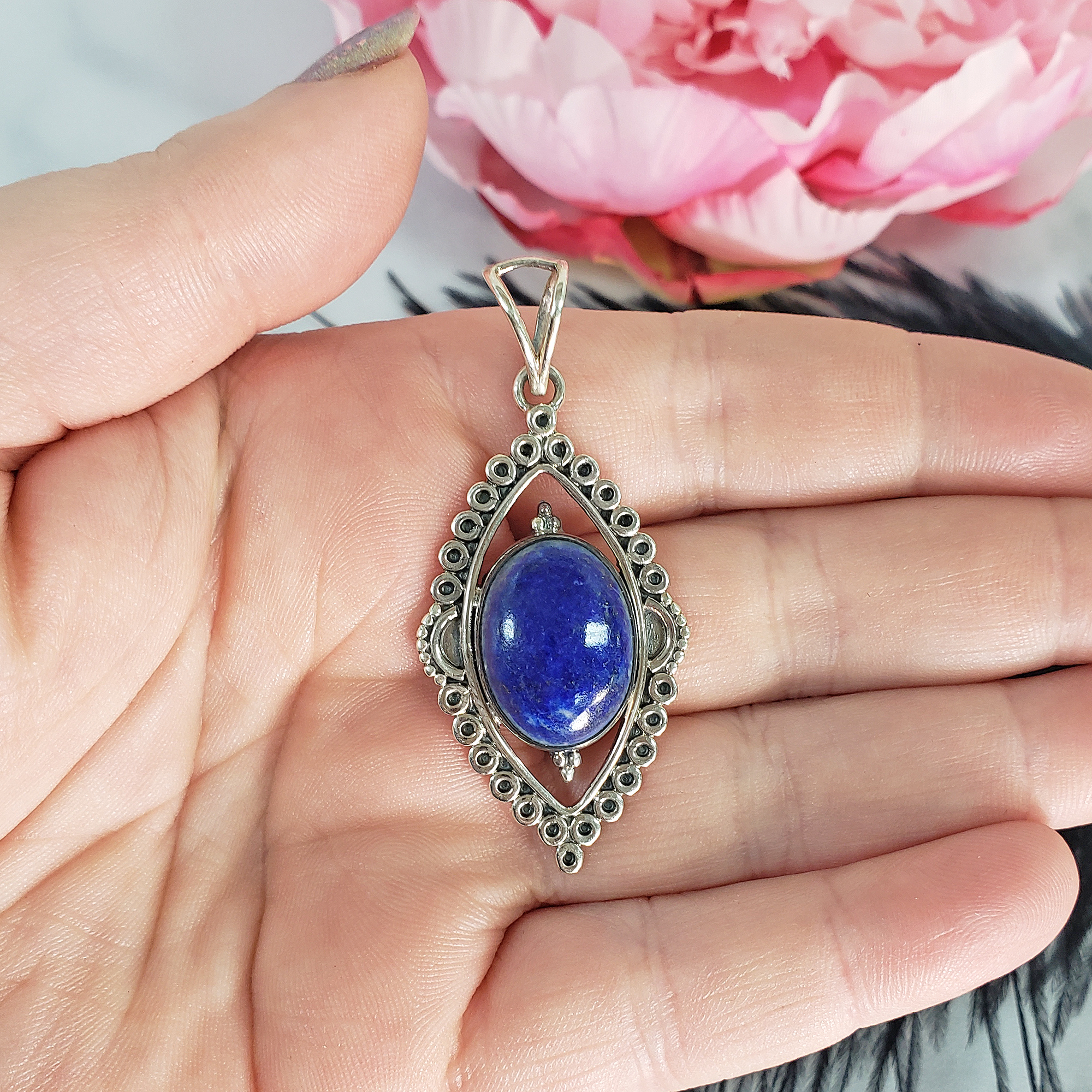 Unique Lapis Lazuli Crystal Natural Gemstone 925 Sterling Silver Pendant | Visionary