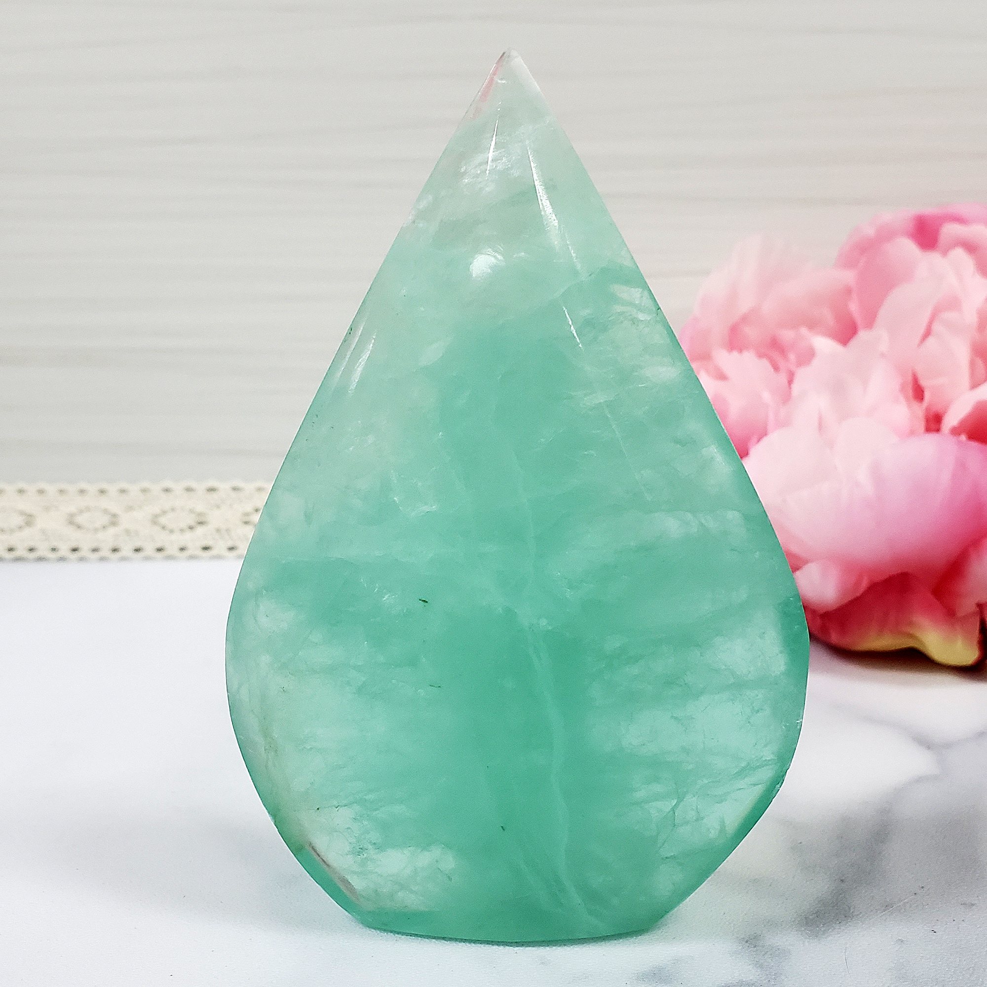 Unique Aqua Green Fluorite Crystal Portal Flame Tower | Wheat