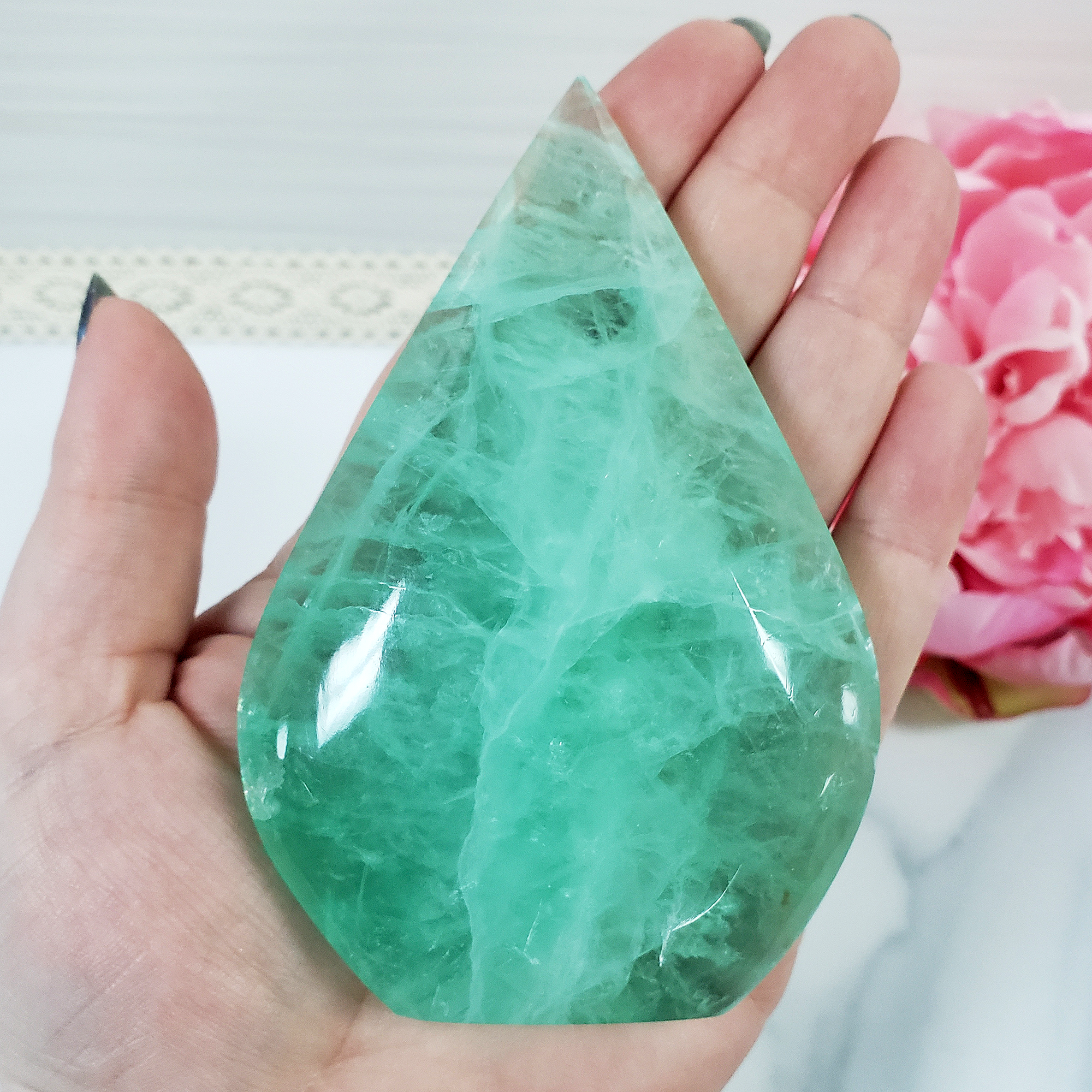 Unique Aqua Green Fluorite Crystal Portal Flame Tower | Wheat - 1